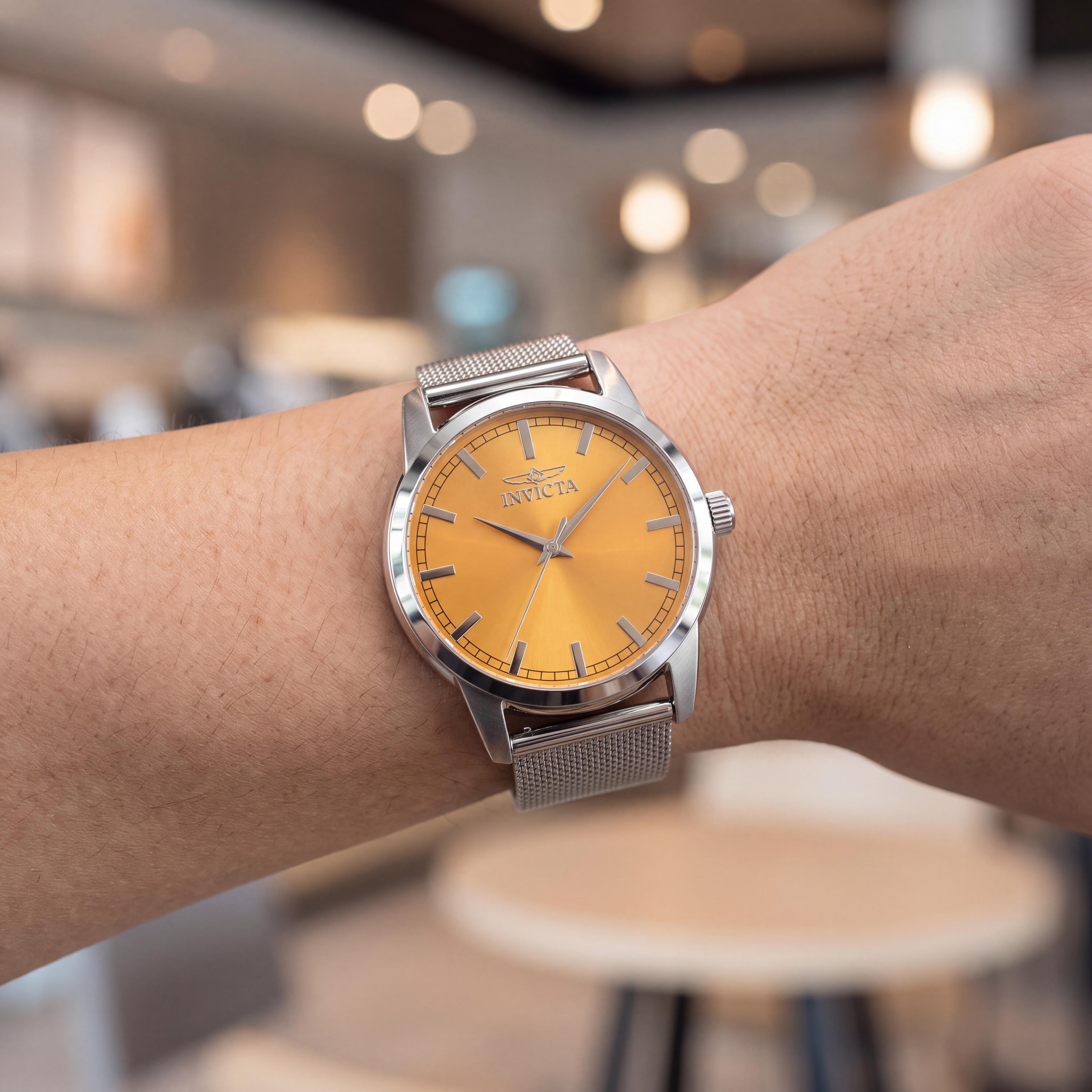 Invicta Celestial 48506 Unisex Silver Stainless Steel Bracelet Watch with Yellow Dial, Quartz Movement, 43mm, Photo 4