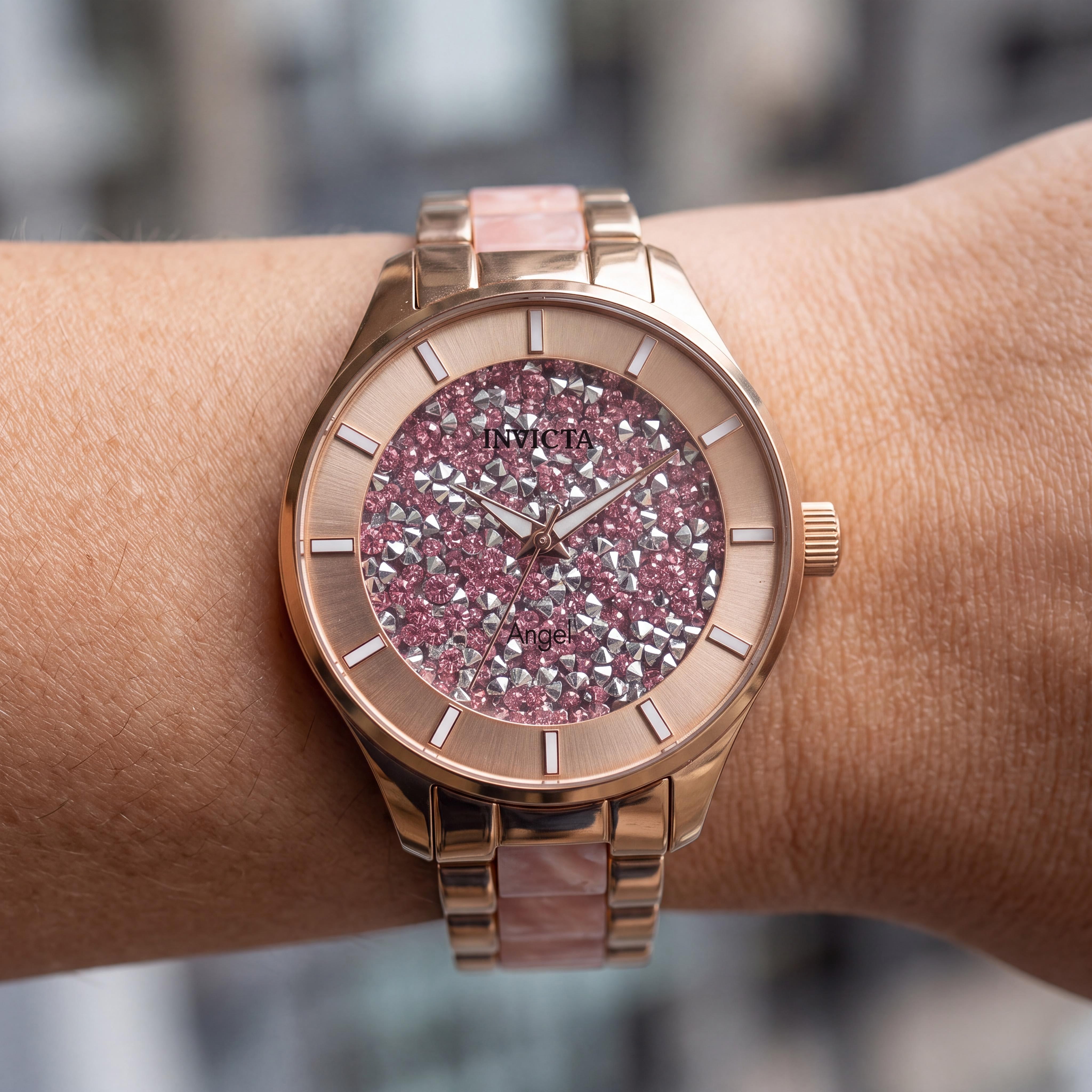 Invicta Reloj de cuarzo para mujer Angel Collection, acero inoxidable rosa en tono oro rosa, resistente al agua, 40 mm, Photo 4