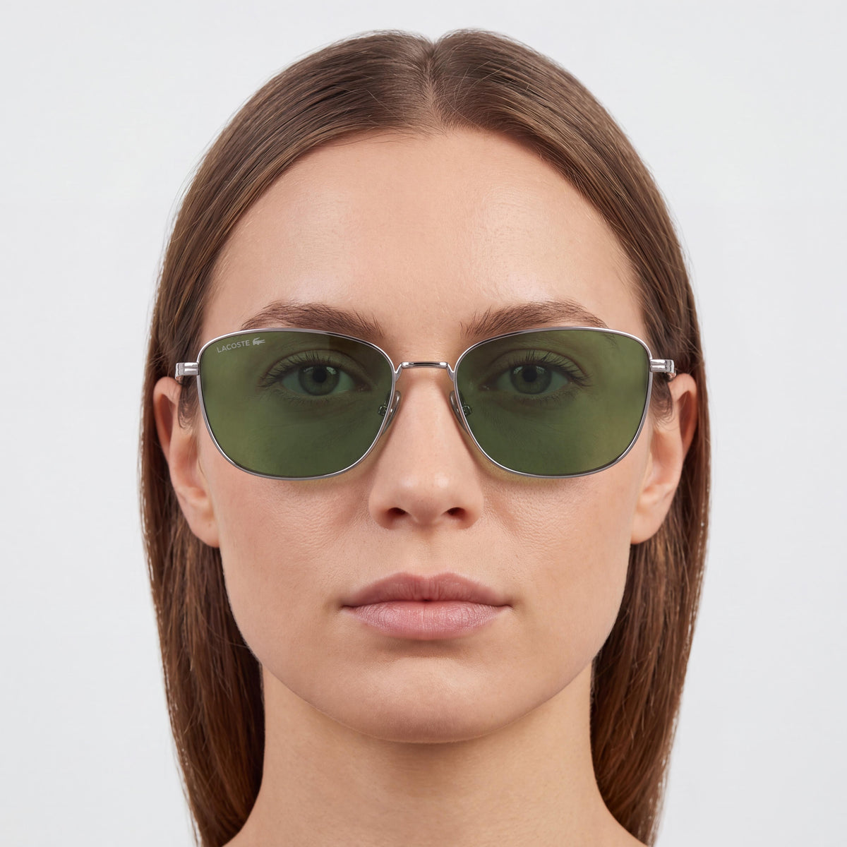 Gafas Lacoste Casual para mujer con montura metálica en color gris plomo, con lentes verdes y protección UV, 56 mm, Photo 4