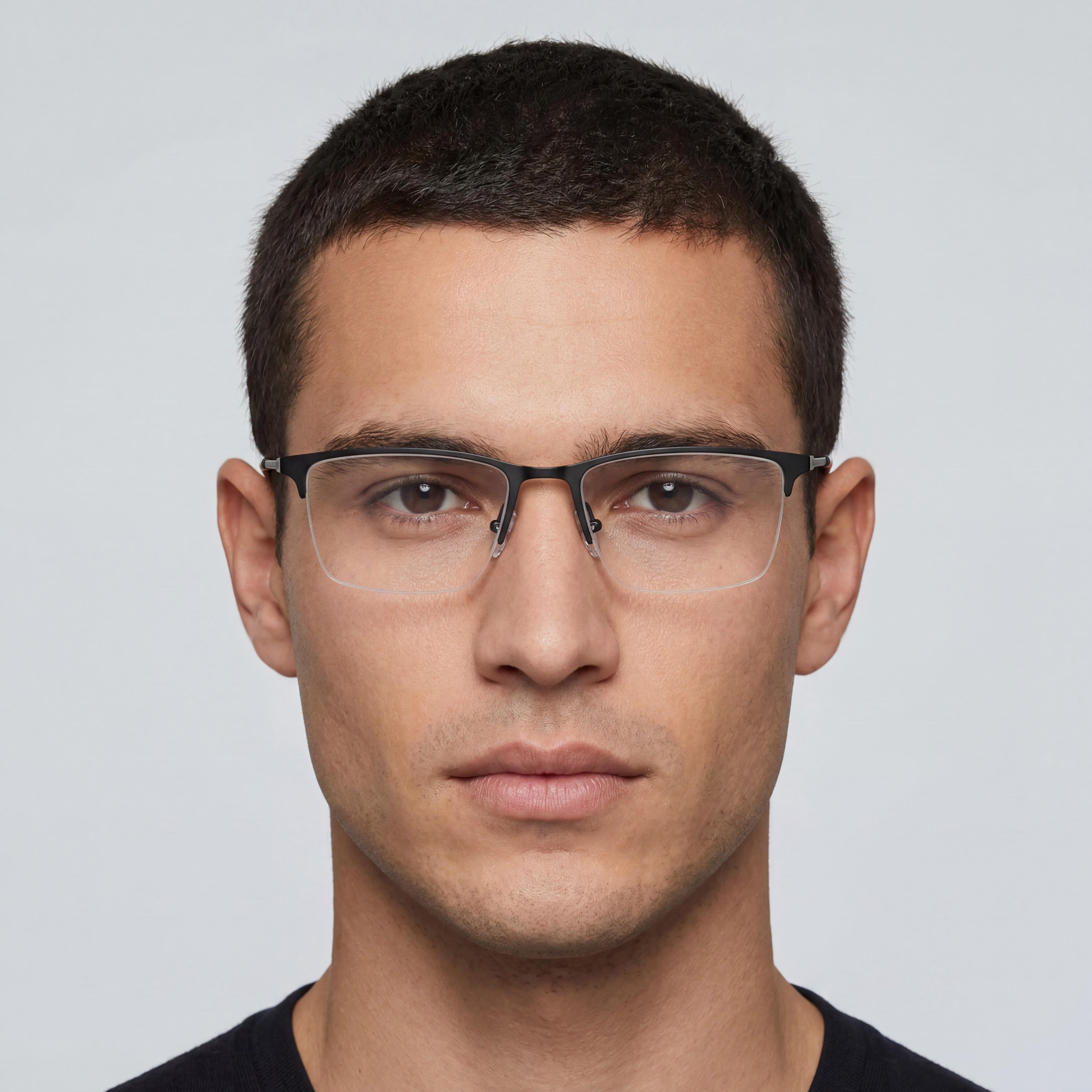 Monturas de gafas graduadas Emporio Armani Ea1171 de metal rectangular negro mate para hombre 55-18-145mm, Photo 3