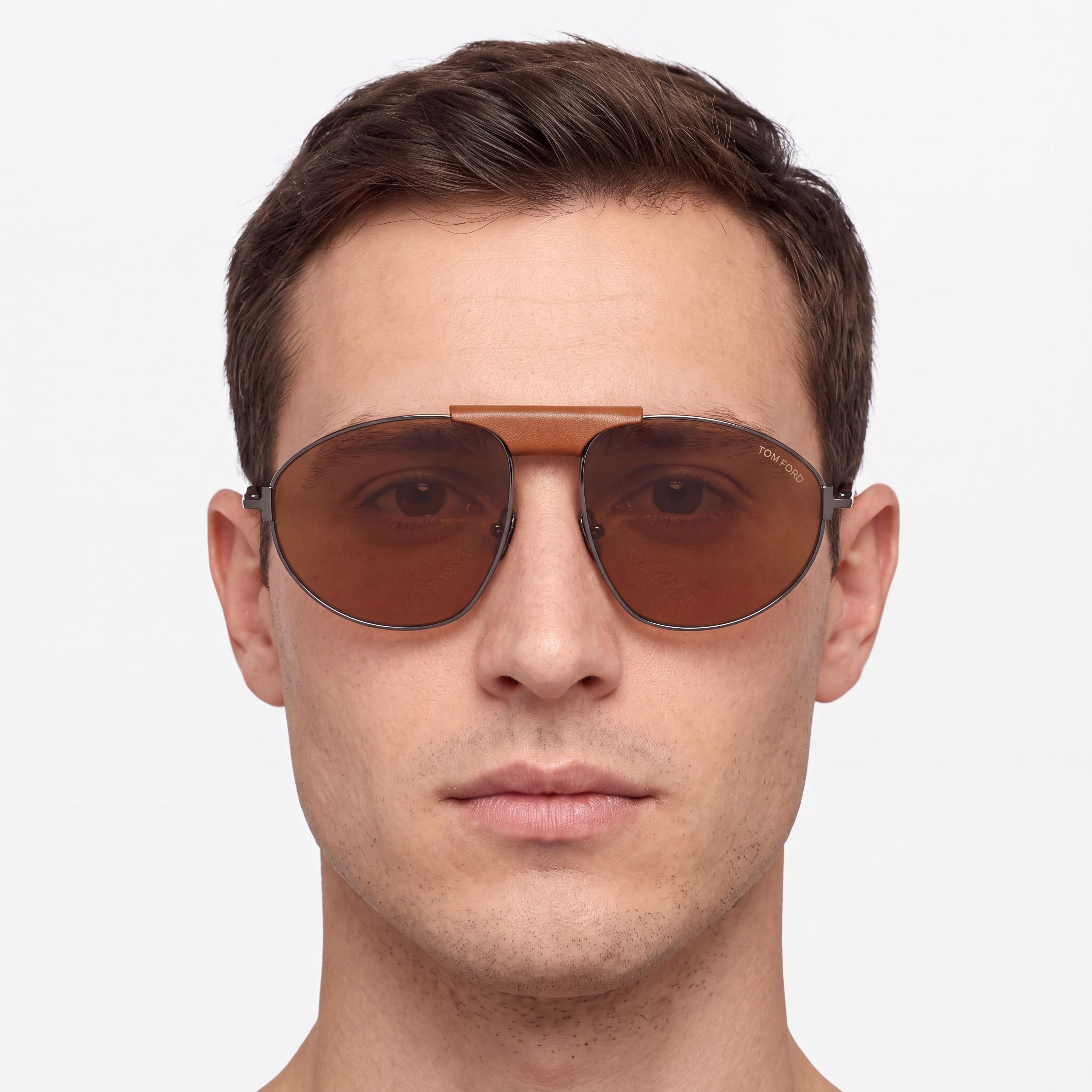 Tom Ford Ken Ft 1095 Men's Metal Sunglasses, Brown Shiny Ruthenium Frame, Brown Lenses, Size 60-16-140, Photo 5