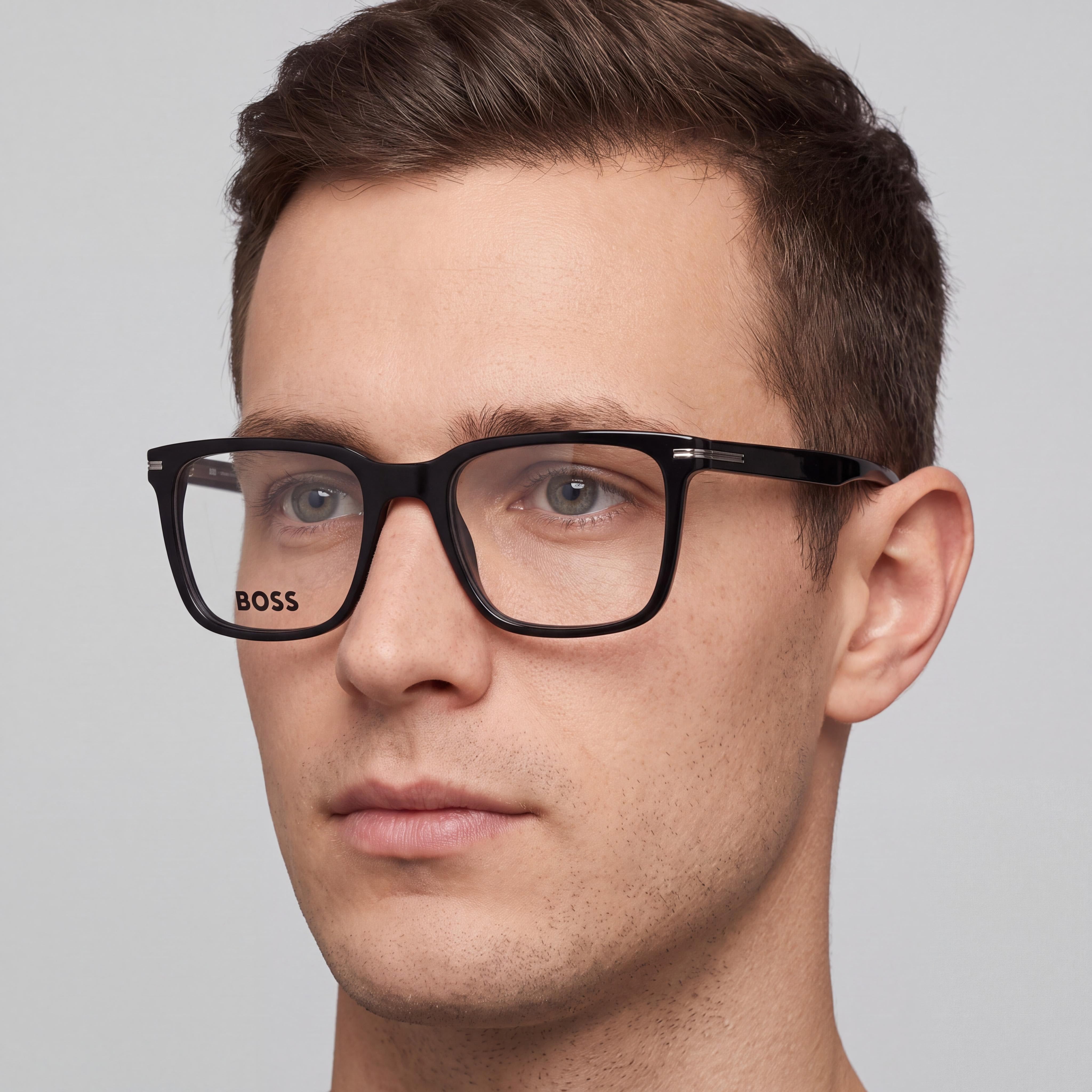 Hugo Boss Men's BOSS 1602/US Black Plastic Square Full-Rim Eyeglass Frames with Demo Lenses 53mm, Photo 3