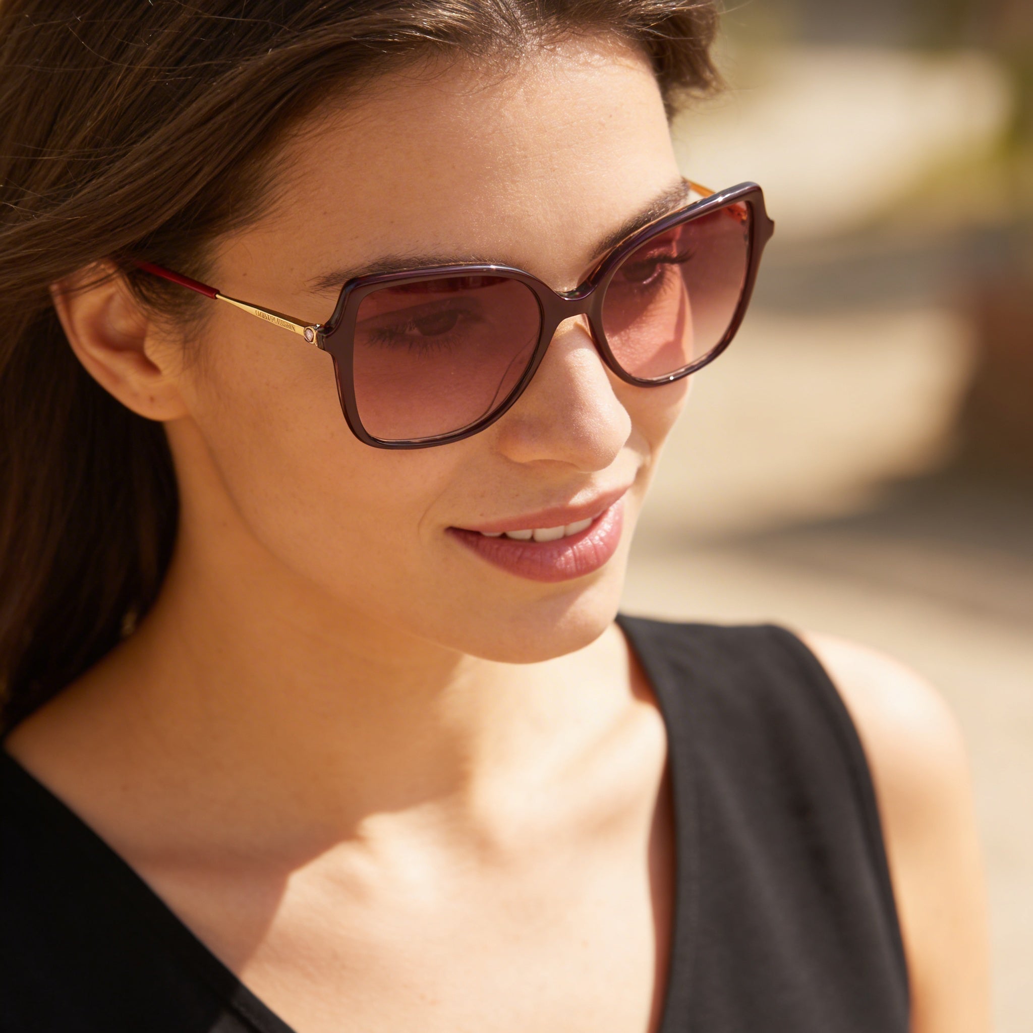 Gafas de sol de acetato de Carolina Herrera para mujer de temporada, montura rosa dorada burdeos con lentes burdeos doradas de 55 mm, Photo 5