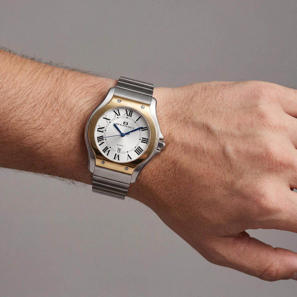 Reloj Oceanaut para hombre con movimiento de cuarzo, caja y pulsera de acero inoxidable plateado, esfera plateada, resistente al agua.