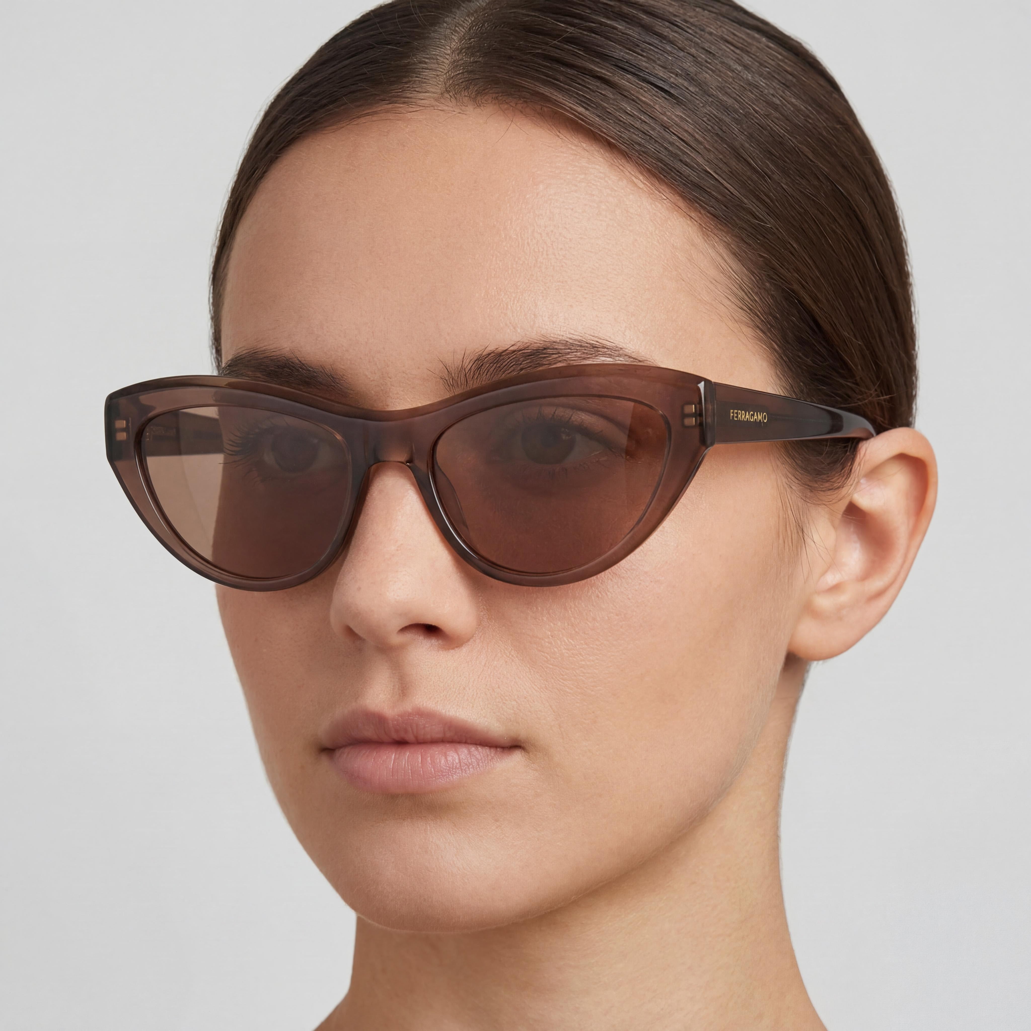 Gafas de sol Salvatore Ferragamo SF1103S de acetato transparente marrón para mujer con lentes marrones y protección UV 55 mm, Photo 5