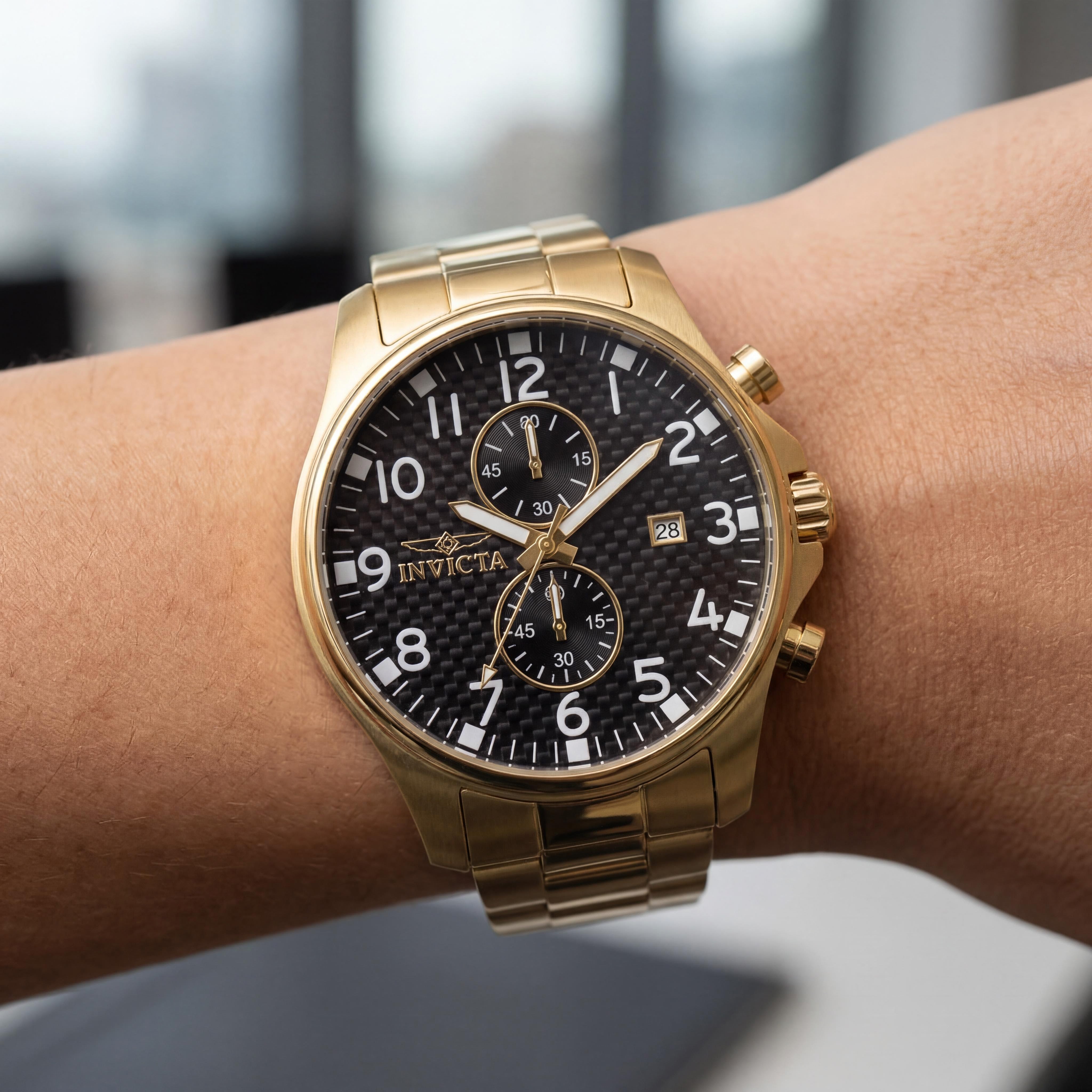 Invicta 0382 Women's Chronograph Quartz Gold Black Gold-Plated Stainless Steel 48mm Watch, Photo 4