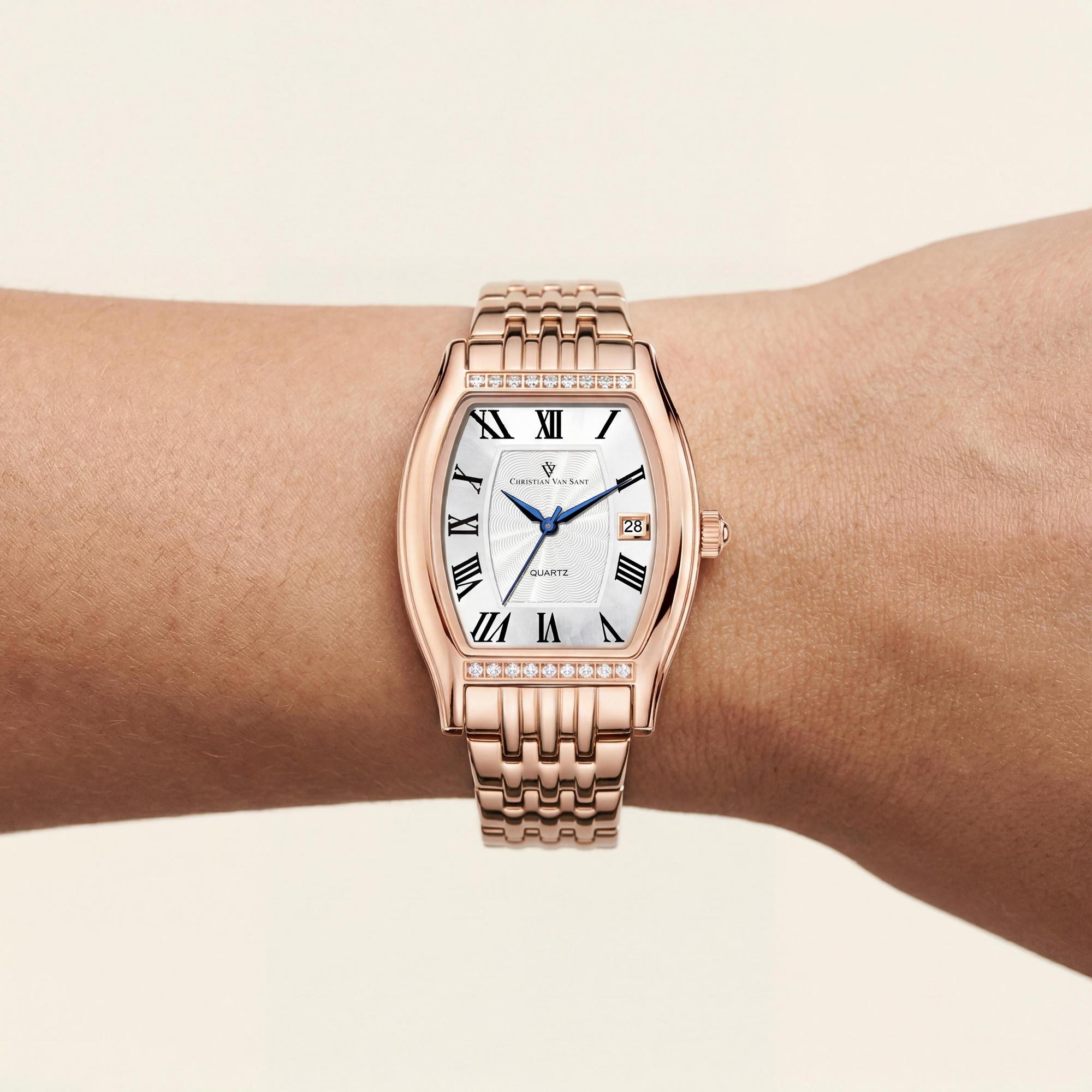 Reloj de cuarzo Christian Van Sant para mujer, de acero inoxidable y oro rosa, resistente a arañazos y al agua., Photo 3