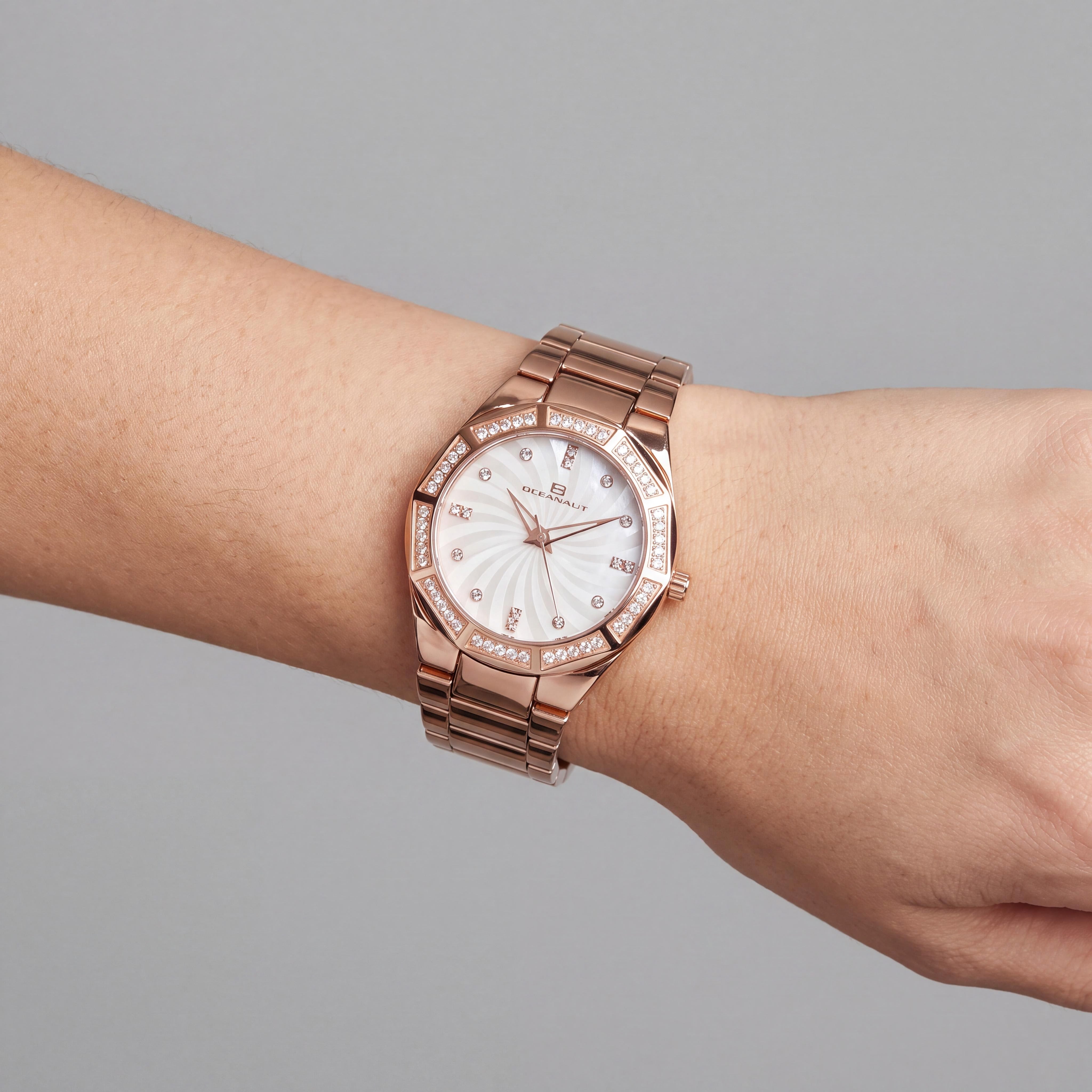 Reloj de Cuarzo Oceanaut para Mujer, Esfera de Nácar Blanco, Bisel, Esfera y Marcadores con Cristales, Photo 4