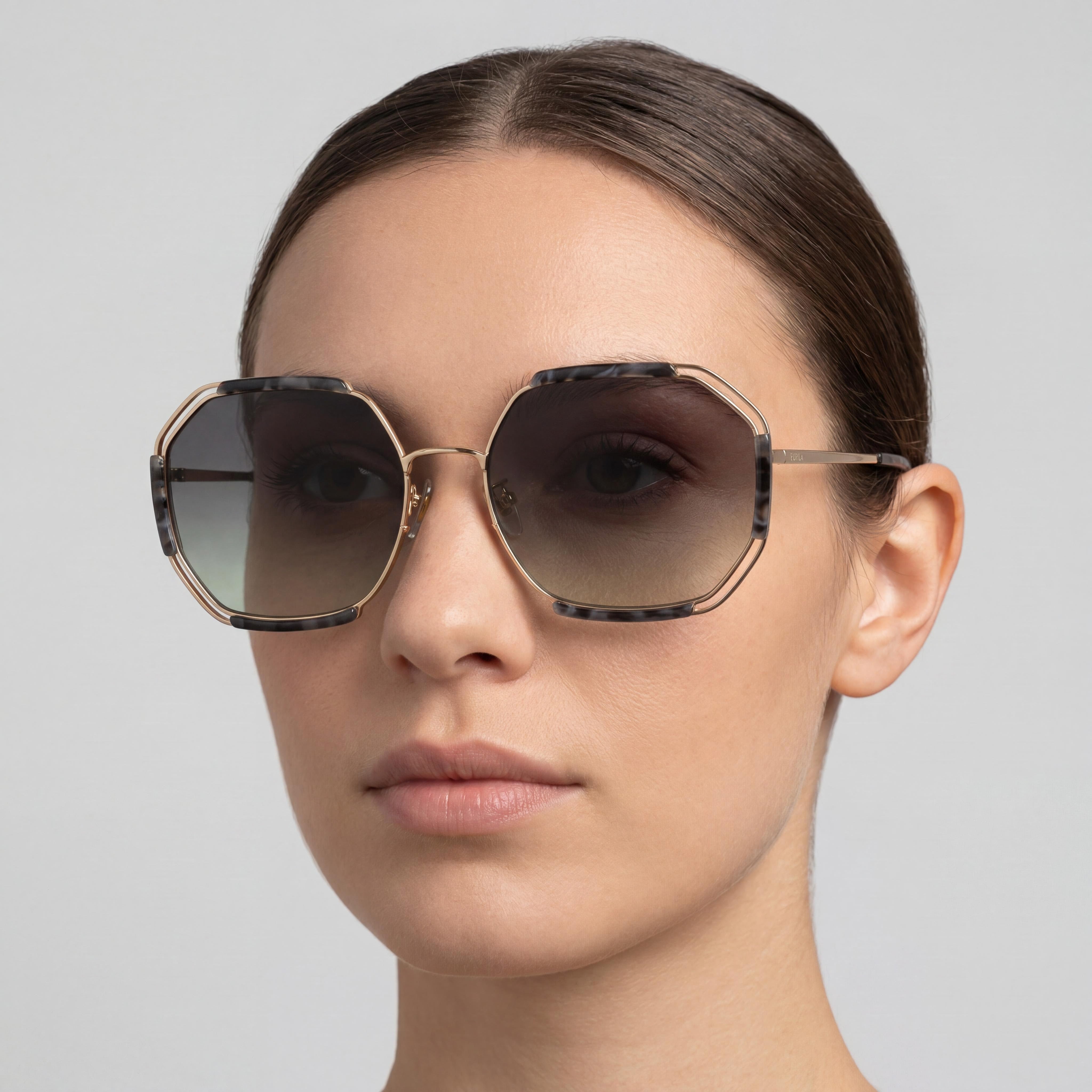 Furla Sfu785 Women's Stainless Steel Rose Gold Frame Smoke Gradient Lens UV 400 Sunglasses 61-18-140, Photo 5