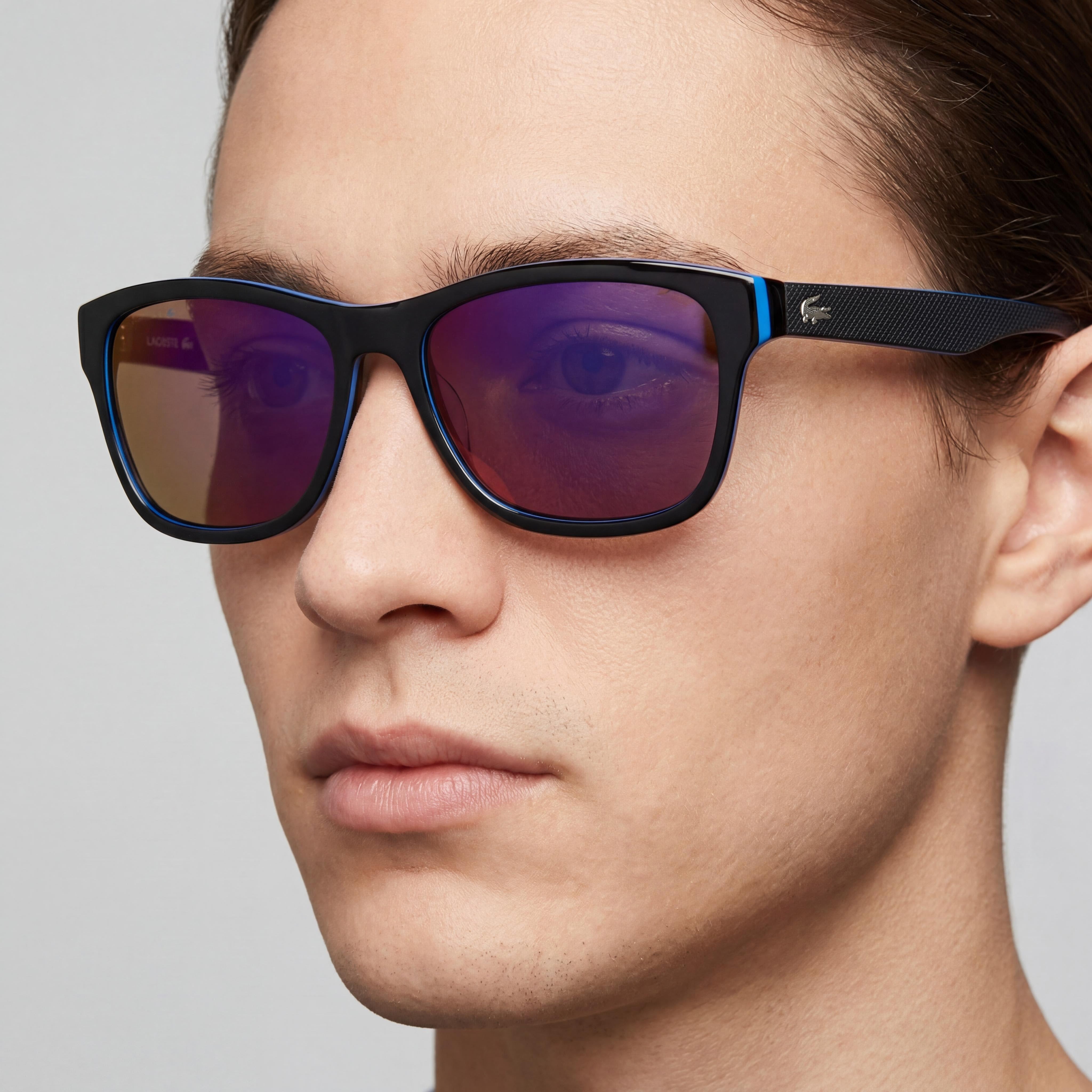 Gafas de sol unisex Lacoste con lentes marrones antirreflejos con protección UV, armazón de plástico (plomo medio, negro, azul belleza), 55 mm, Photo 5