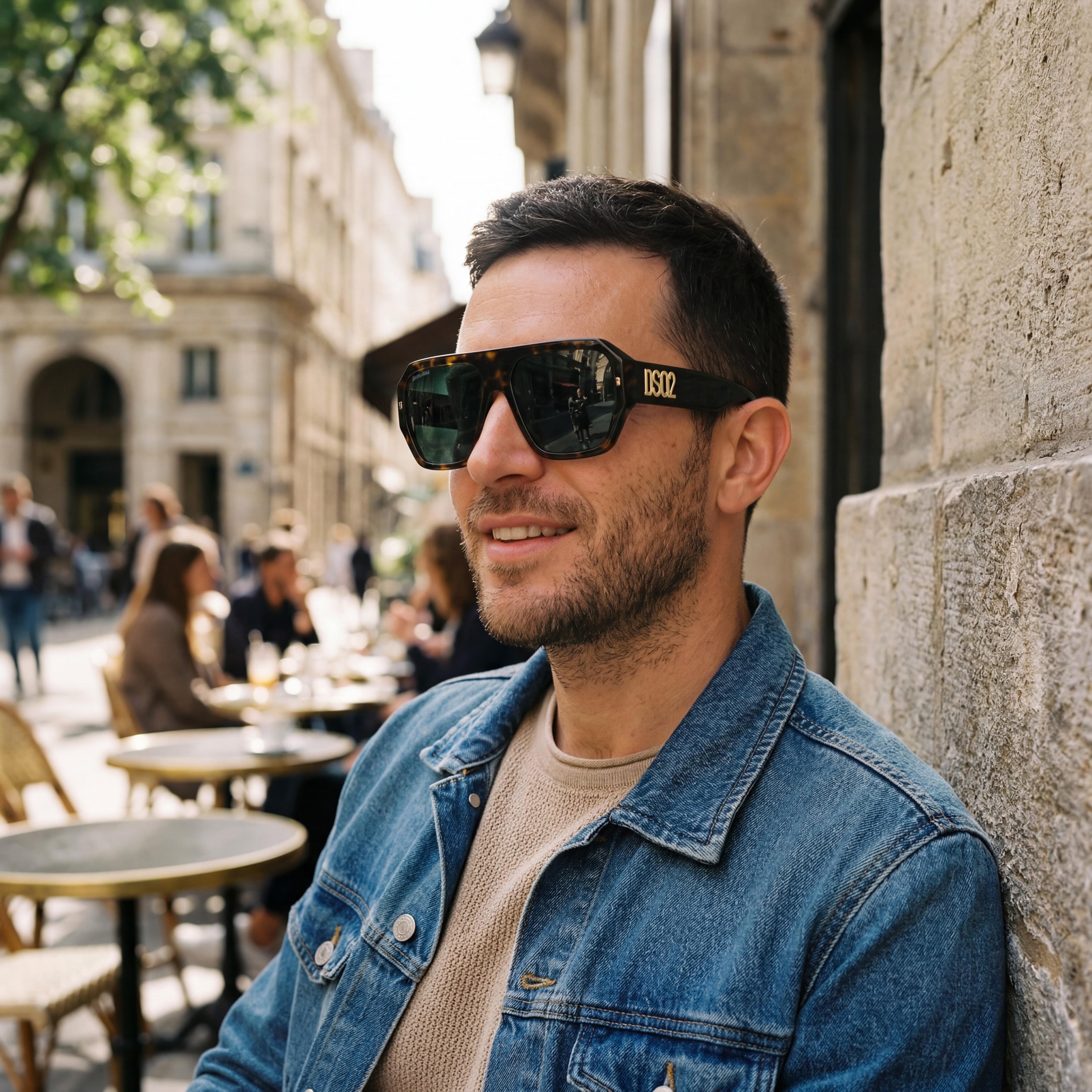 DSQUARED2 Gafas de sol informales para hombre con montura de acetato con patrón Havana, no polarizadas, 100% protección UV, 58 mm, Photo 6