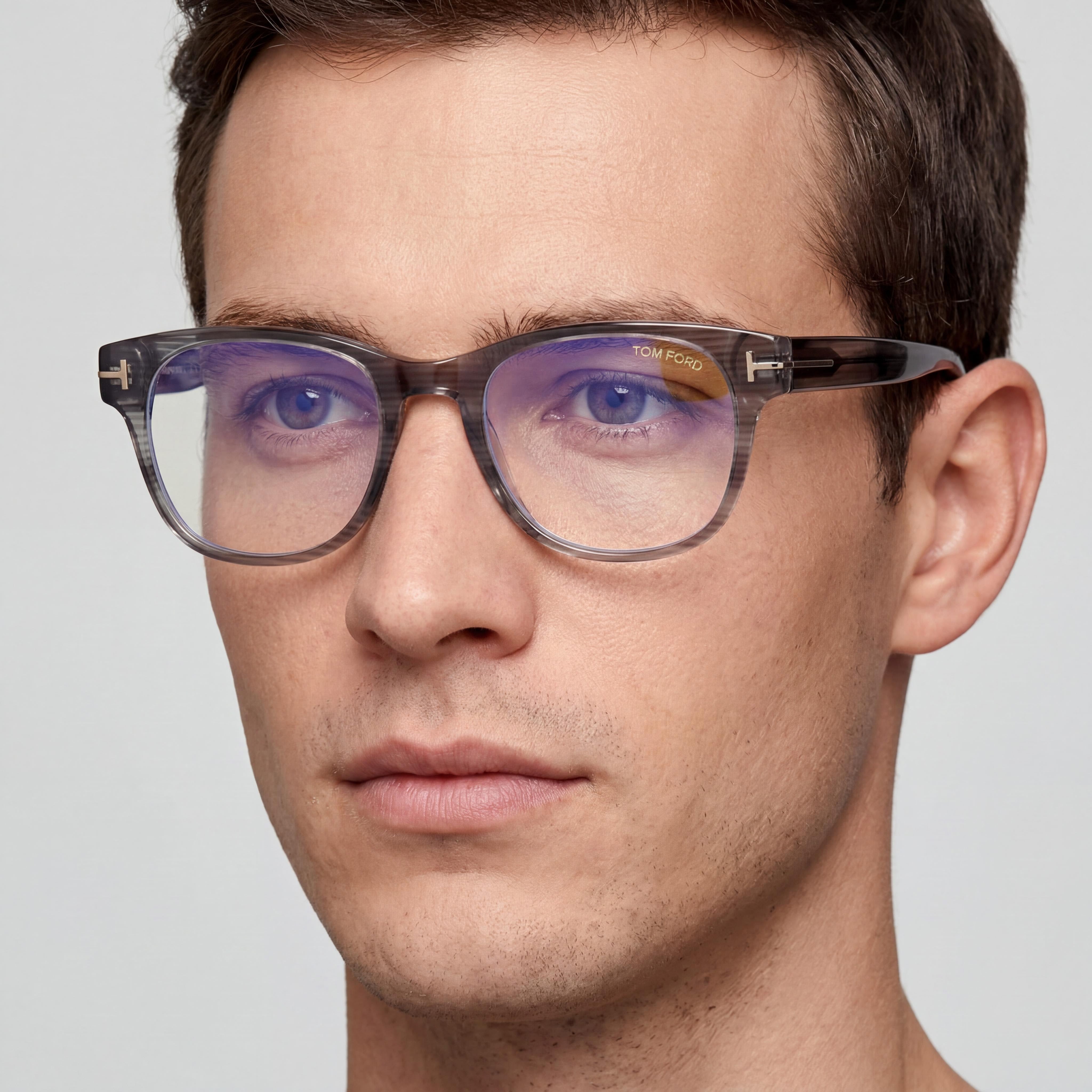 Tom Ford Men's FT5898-B Full Rim Square Plastic Eyewear Frame Striped Grey Blue Block 52mm, Photo 5