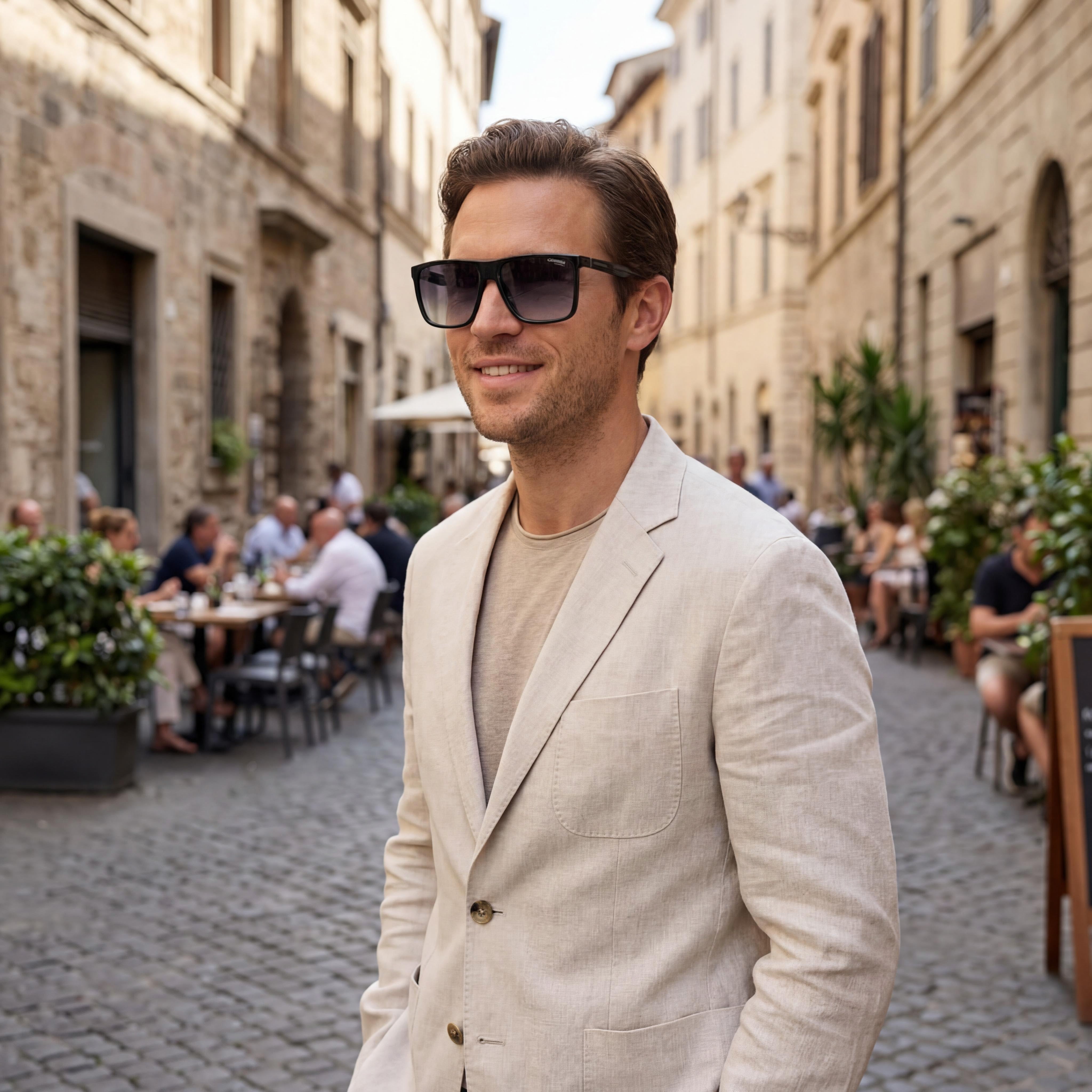 Gafas de sol Carrera modernas para hombre con montura de poliamida ecológica gris y negra sombreada y lentes de policarbonato de 58 mm, Photo 5