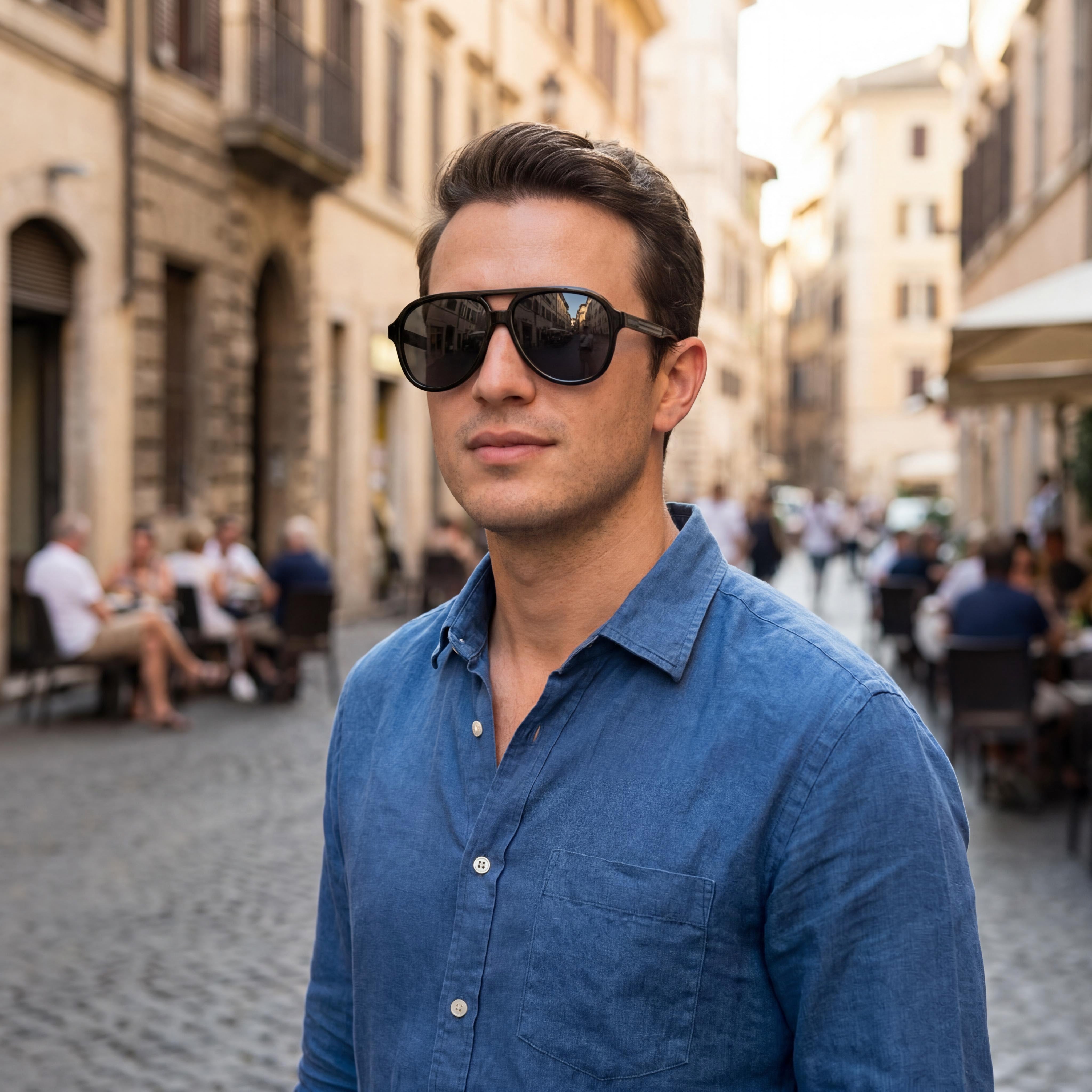Gafas de sol Gucci de aviador para hombre, montura de plástico negra, lentes grises, protección UV, 59 mm, Photo 6