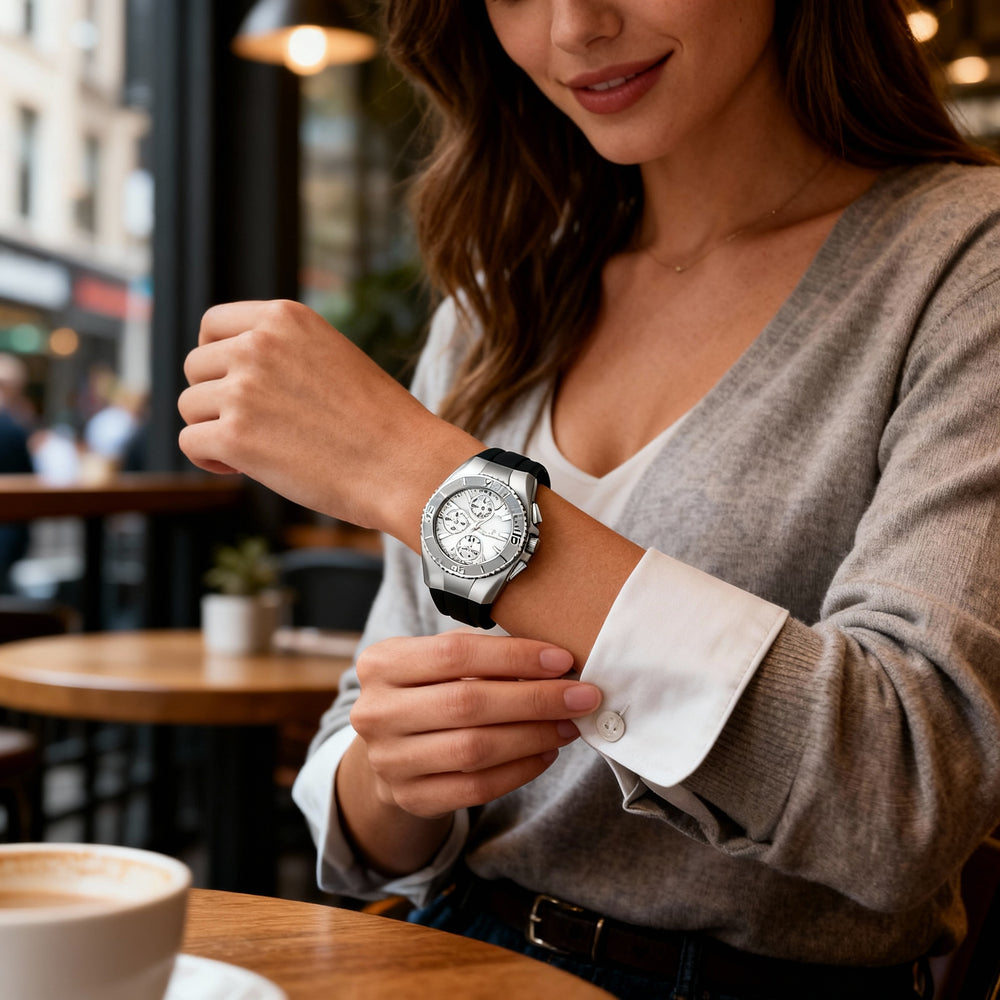 Reloj de cuarzo TechnoMarine Cruise TM-124032 para mujer, de acero inoxidable y negro, con esfera blanca, 38 mm