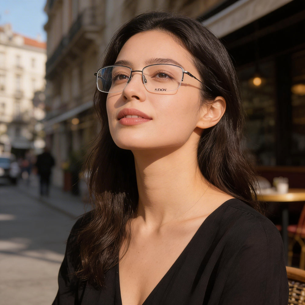 Flexon Moderno Unisex Acetato Marco Gunmetal sin receta Gafas Listas para Recetar Lente 55mm Puente 18mm Patilla 145mm