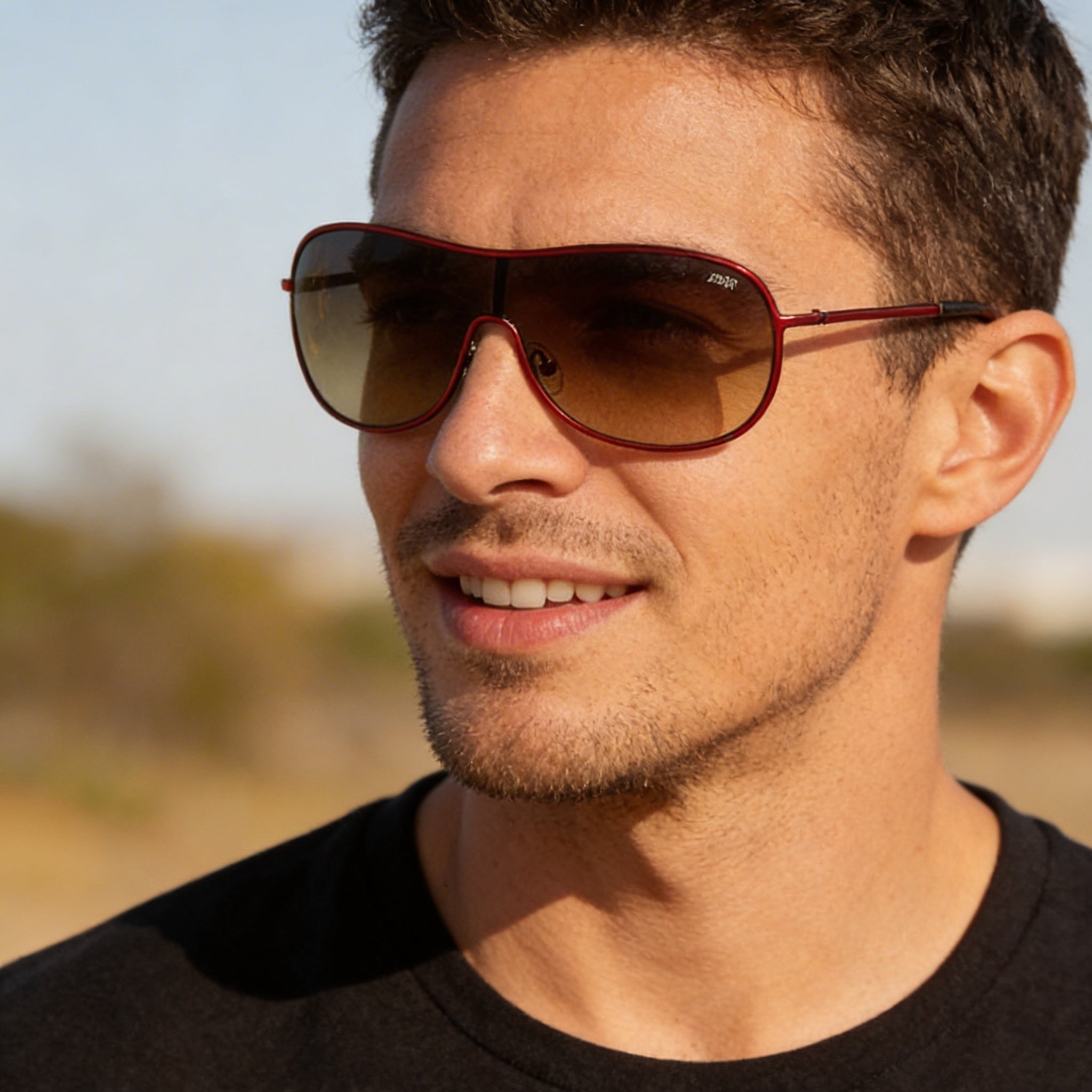 Gafas de sol de hombre modernas Hugo Boss con montura de acero aleado, rojo, sombra marrón/dorado y negro, protección UV, no polarizadas de 54 mm, Photo 3