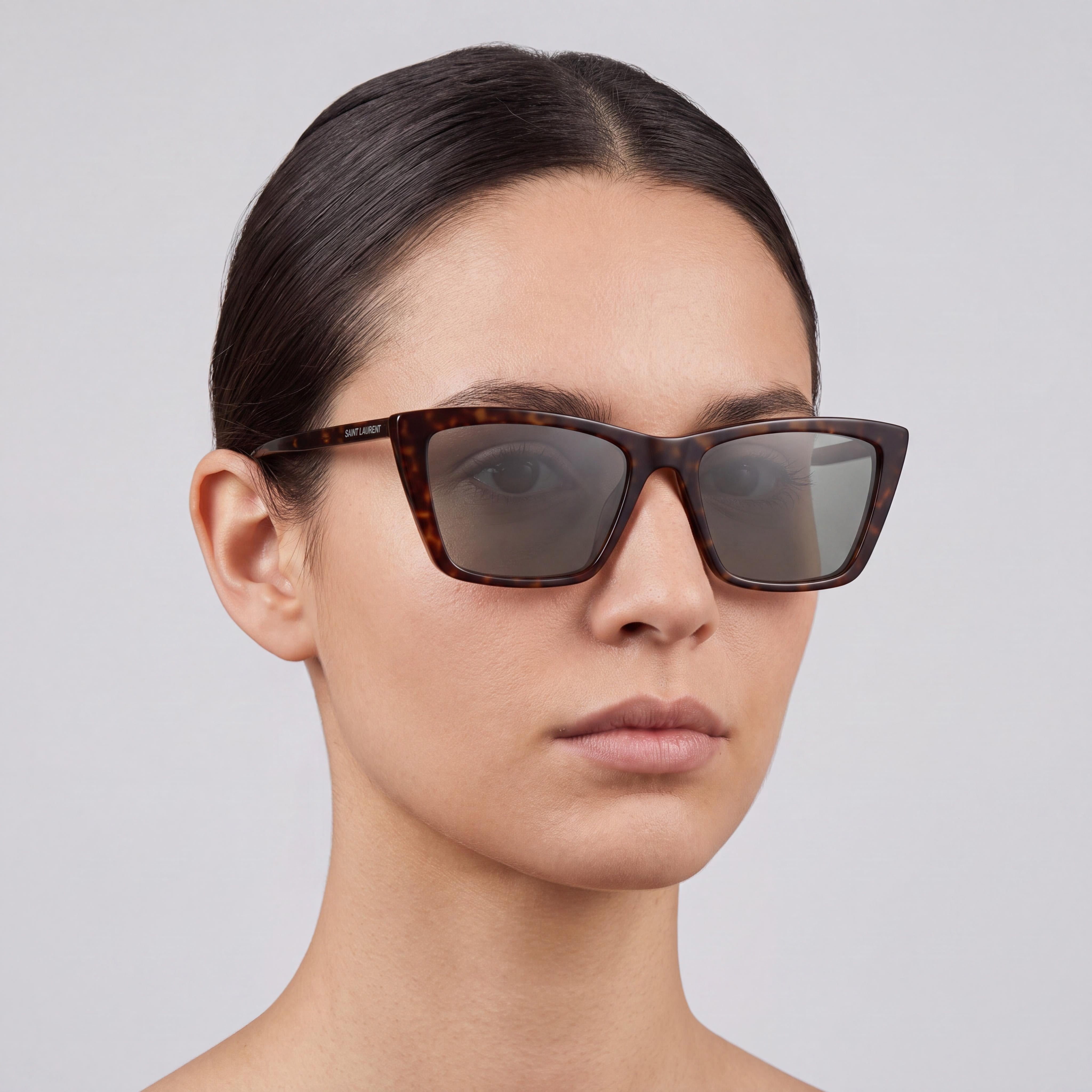 Gafas de sol Saint Laurent para mujer, montura gris Havana beige con lentes plateadas polarizadas con protección UV de 54 mm, Photo 4
