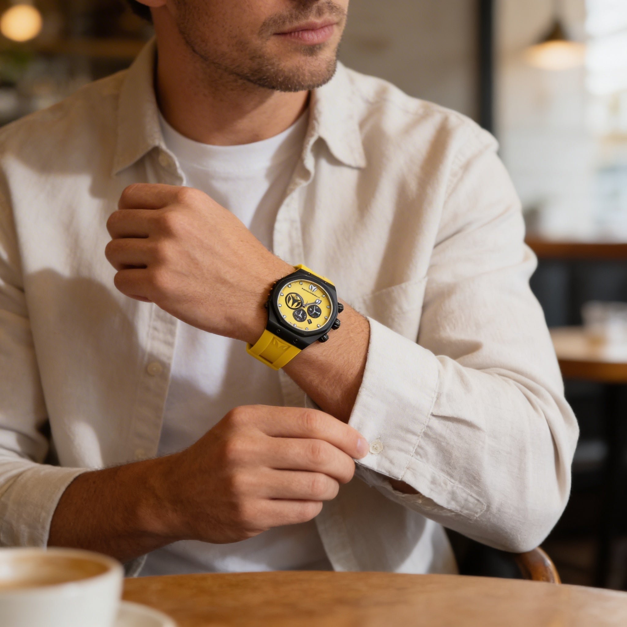 TechnoMarine Reef - Sun TM-523002 Men's Chronograph Quartz Watch, Black Case, Yellow Silicone Band, 45mm, Photo 4