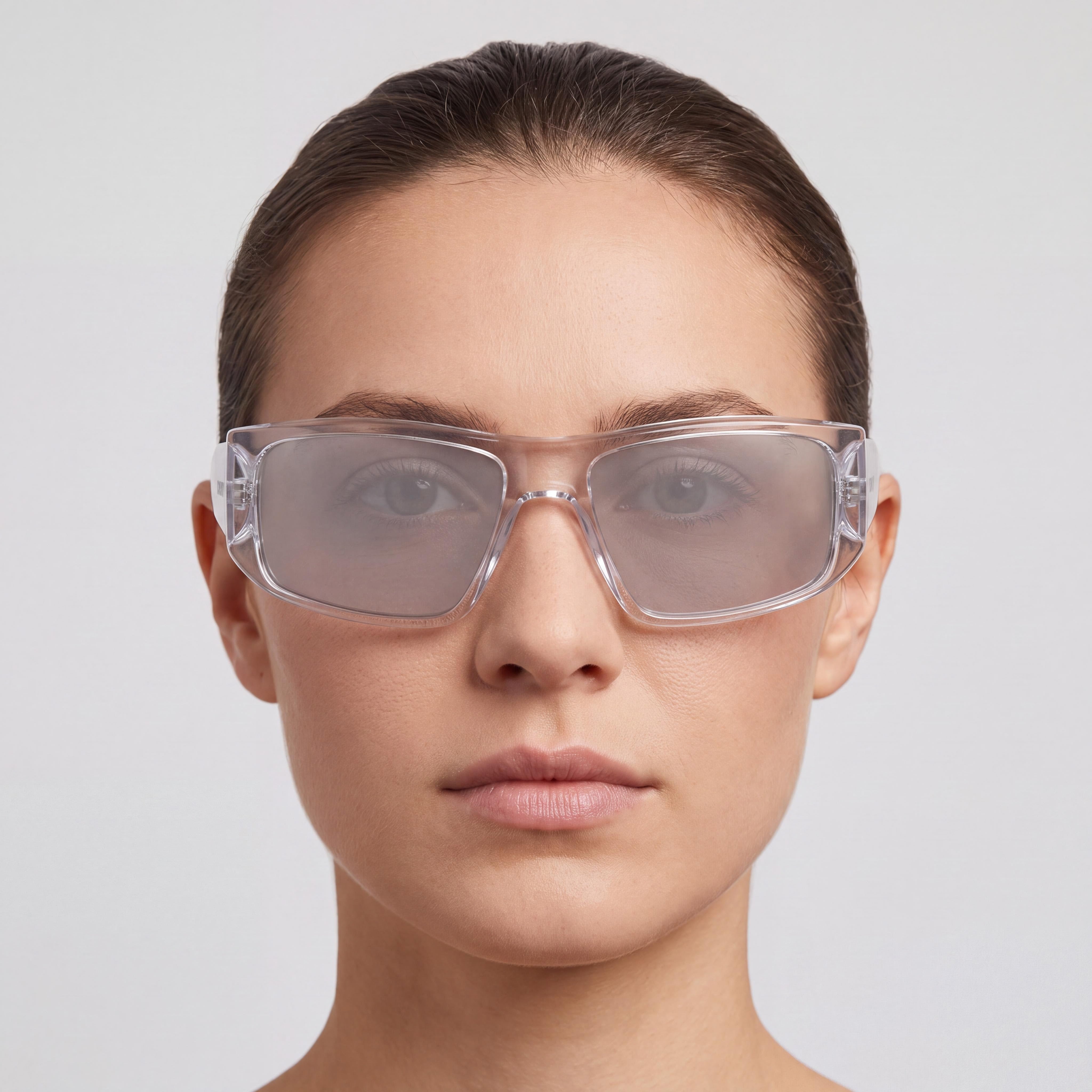DKNY Dk555s Women's Crystal Clear Plastic Frame, Solid Smoke With Gunmetal Flash UV Protection Sunglasses, 57mm, Photo 4