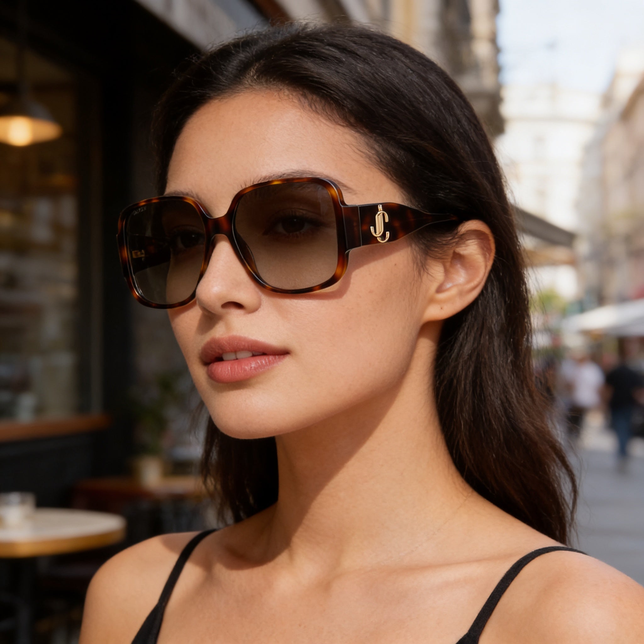 Jimmy Choo Tara/S - Gafas de sol cuadradas de acetato Havana para mujer con lentes marrones degradadas, 100 % protección UV, sin polarizar, 59 mm, Photo 4