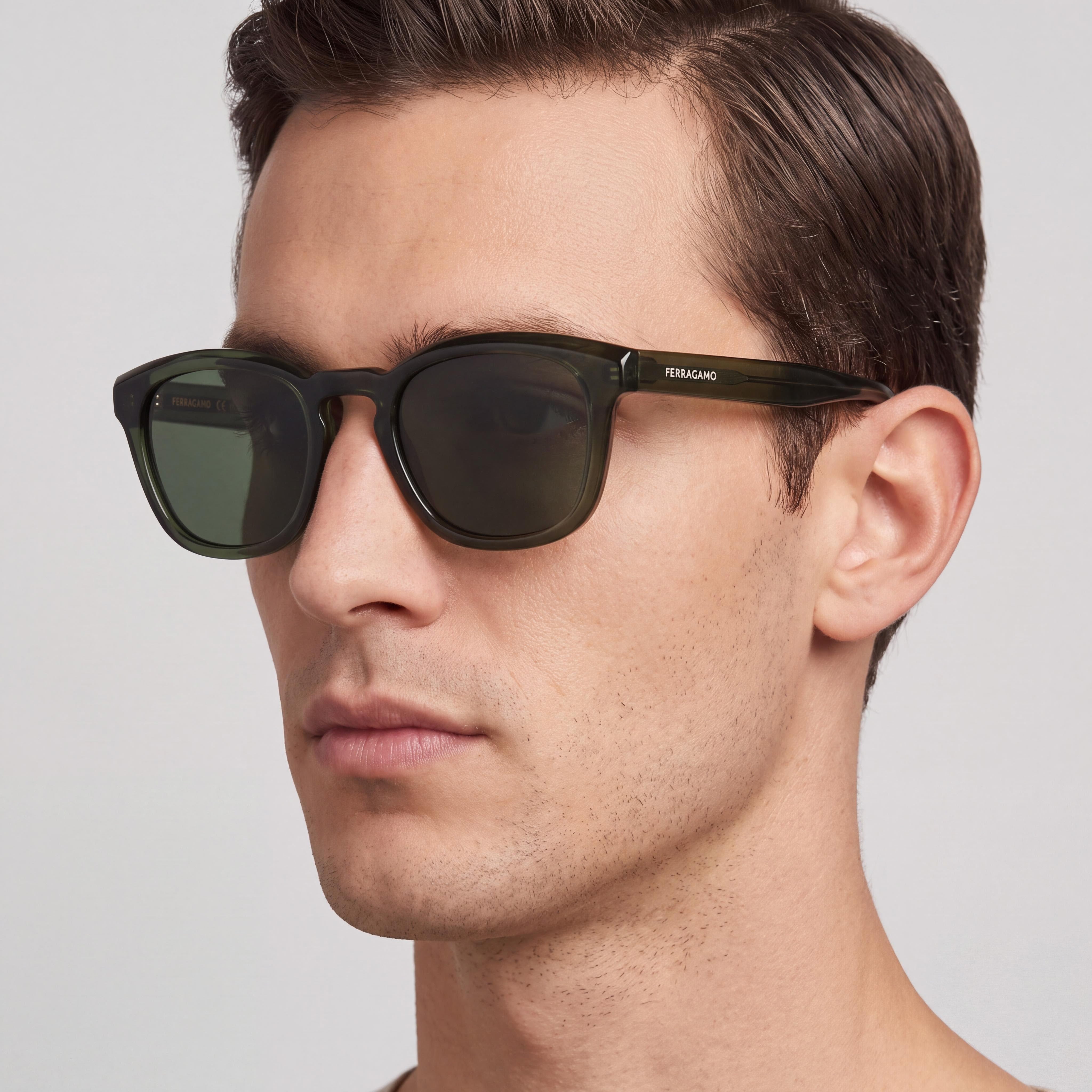 Ferragamo Sf2040se Gafas de Sol Rectangulares para Hombre de Acetato Transparente Caqui UV 400 No Polarizadas 50-21-145, Photo 5