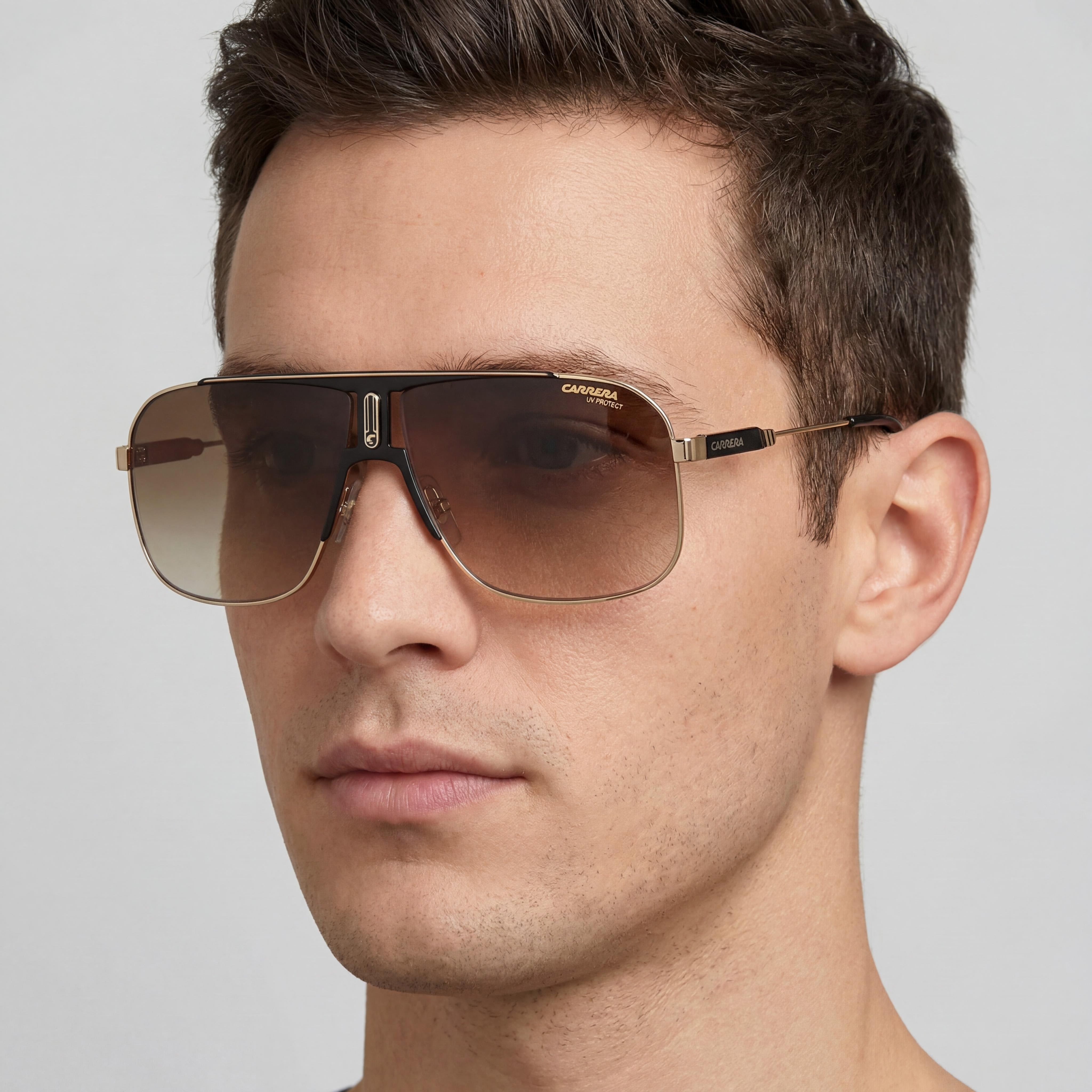 Carrera 1043/S Men's Lightweight Stainless Steel UV Protected Black Gold Brown Shaded Sunglasses 65mm, Photo 5