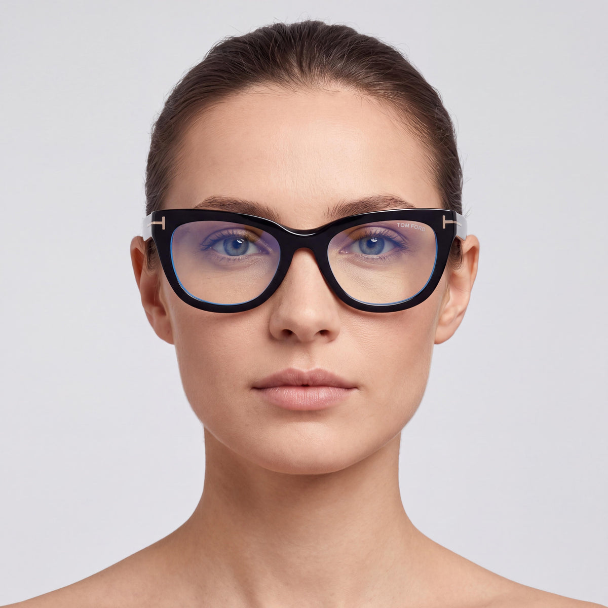 Gafas Marcolin para mujer Ft6066-b de estilo clásico, montura de plástico con filtro azul en negro brillante y lentes negras de 53 mm, Photo 3