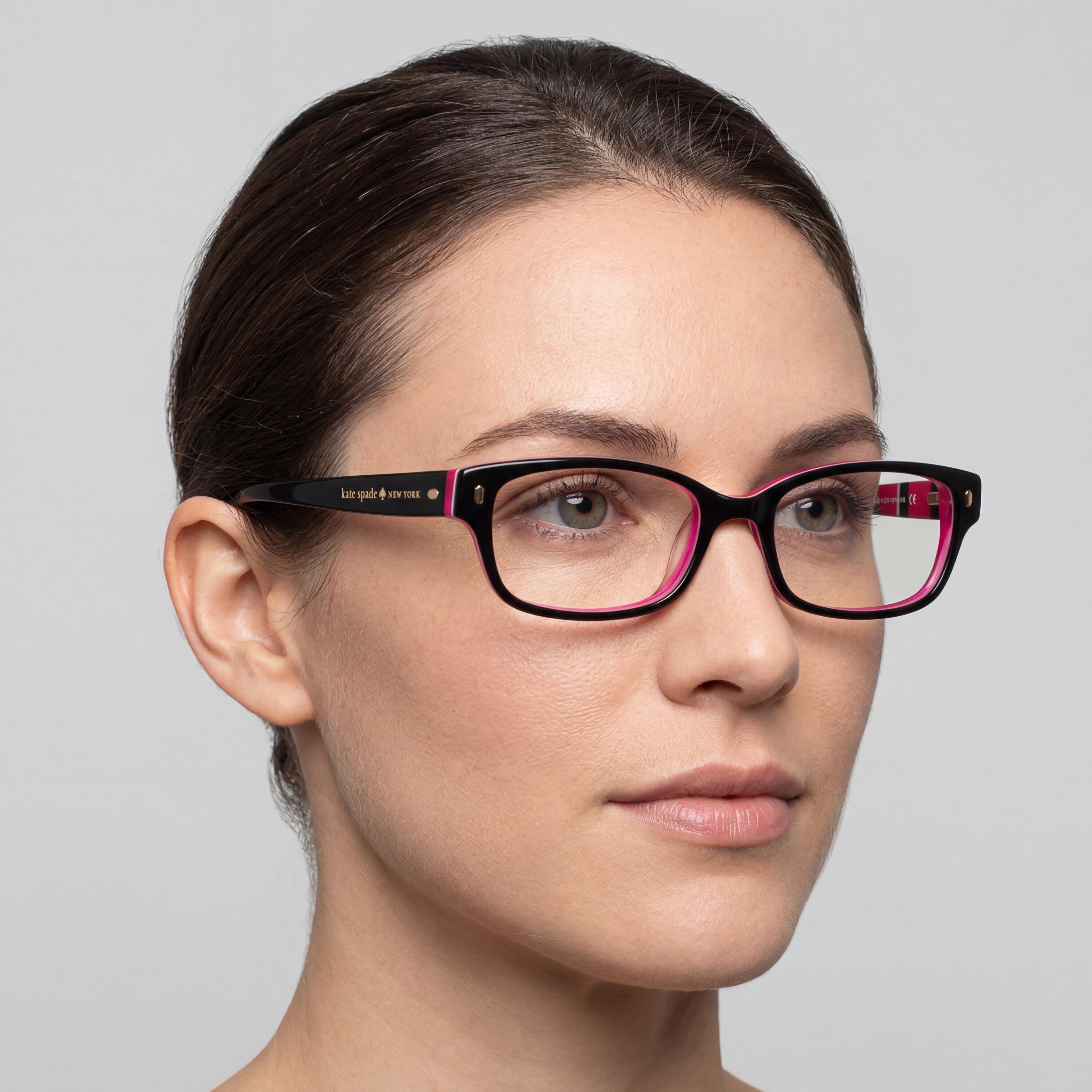 kate spade new york Lucyann Women's Rectangular Plastic Eyeglasses, Black Pink Striped, Prescription Ready Clear Demo Lenses 53mm, Photo 4