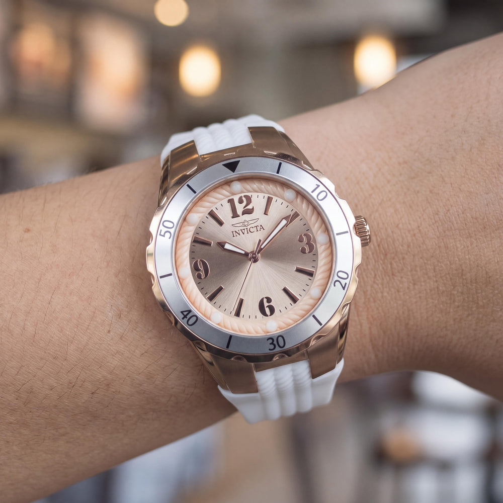 Reloj de cuarzo Invicta Angel 48853 para mujer, correa de silicona, caja de acero inoxidable, esfera oro rosa, 38 mm