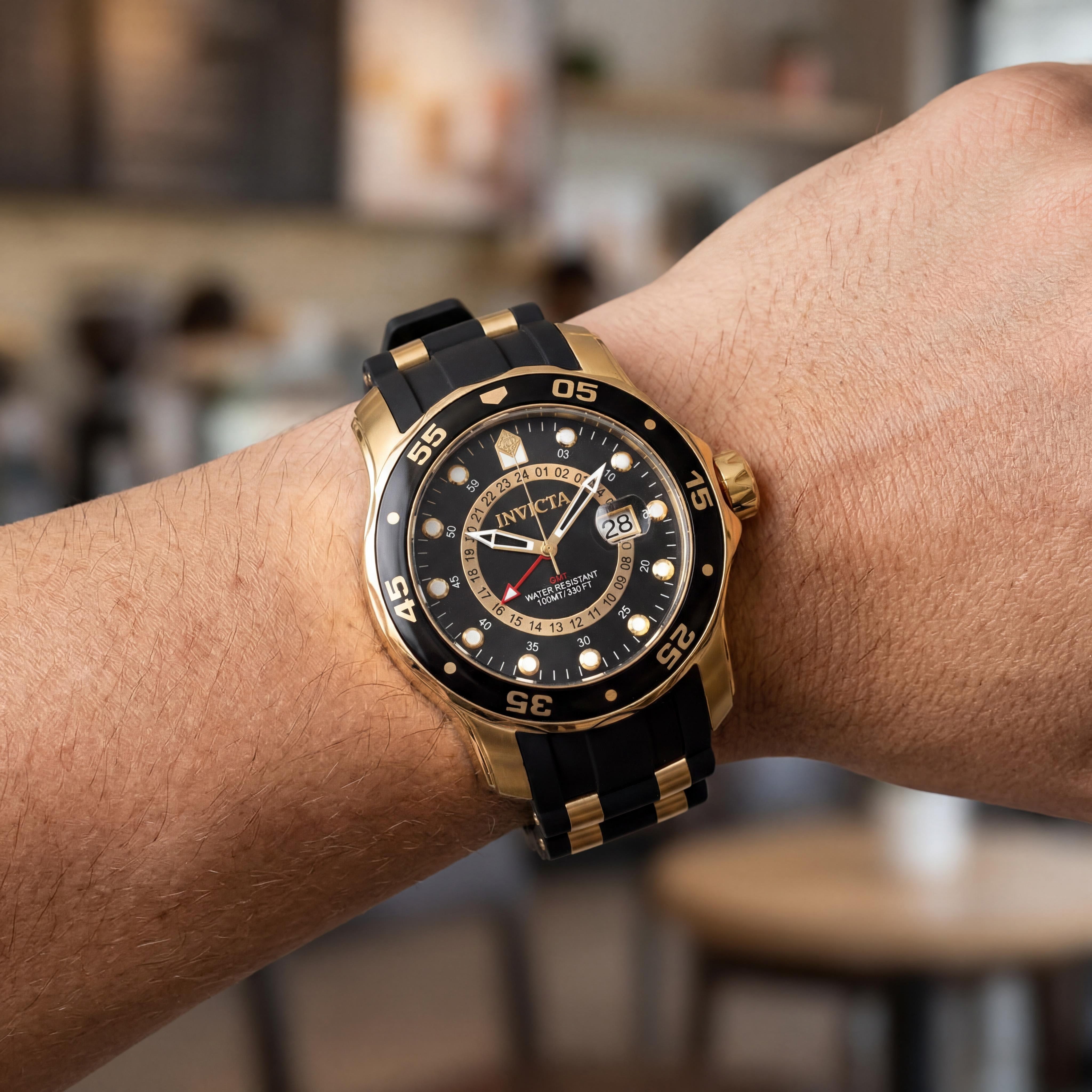 Reloj de cuarzo unisex Invicta Pro Diver - SCUBA 6991, caja dorada, correa de silicona, marcas en el bisel, 48 mm, Photo 4