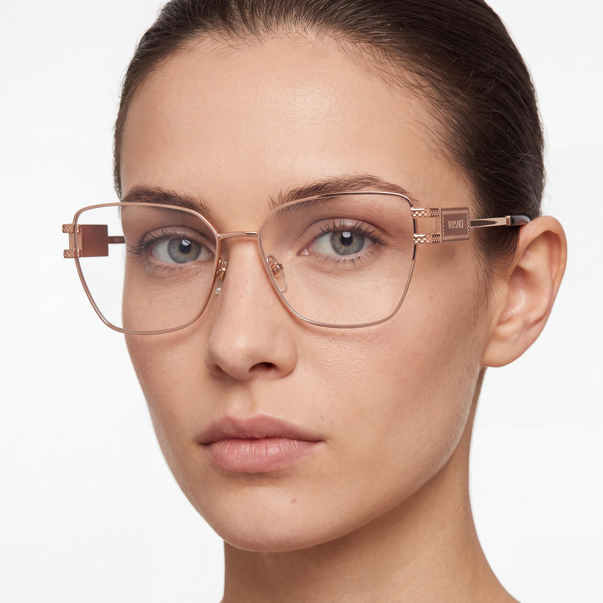 Versace Ve 1301 Women's Rose Gold Stainless Steel Frame Clear Polycarbonate Lenses 57mm, Photo 5