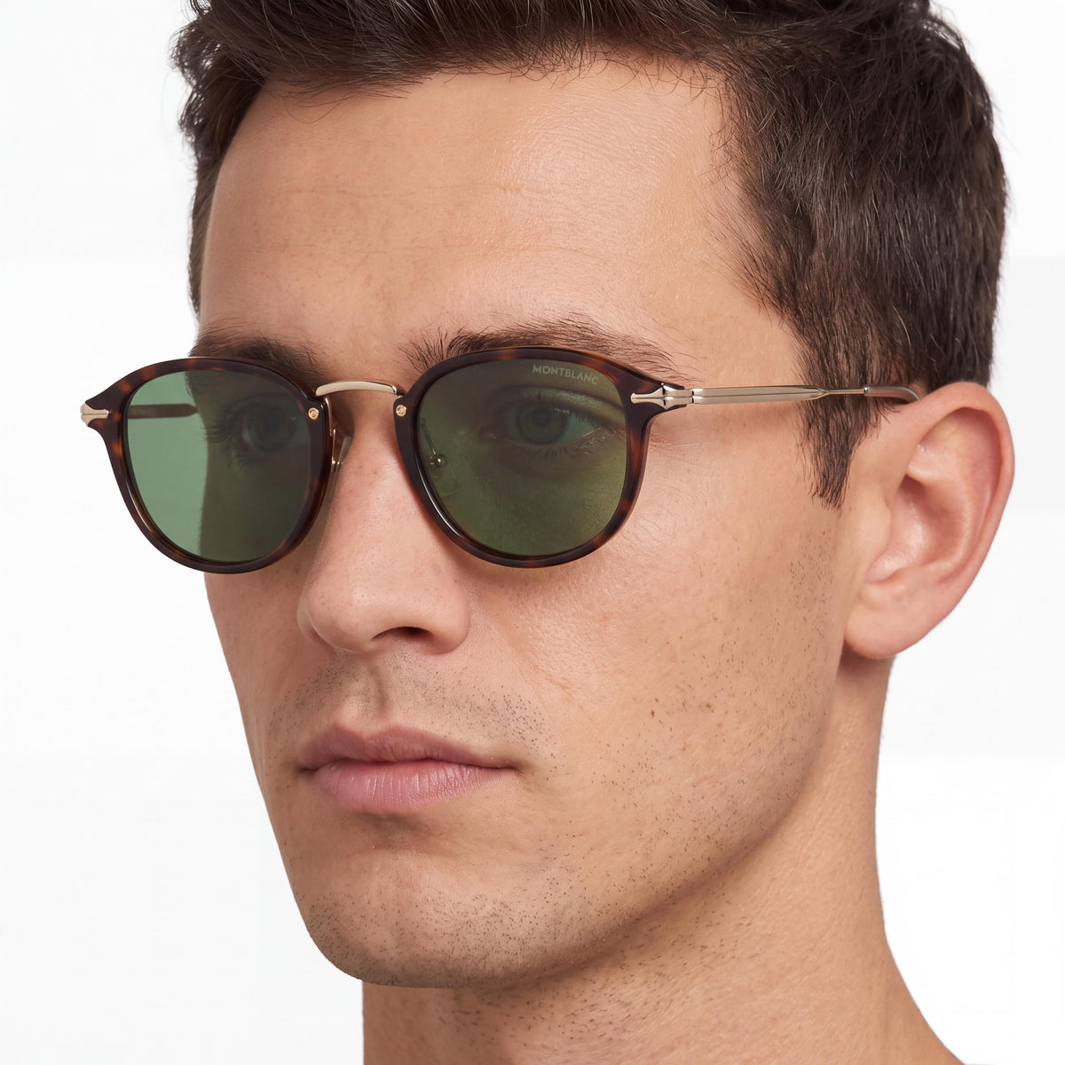 Gafas de sol para hombre MONTBLANC, montura redonda/ovalada color habana con inyección dorada y lentes no polarizadas, 48-18-140 mm, Photo 4