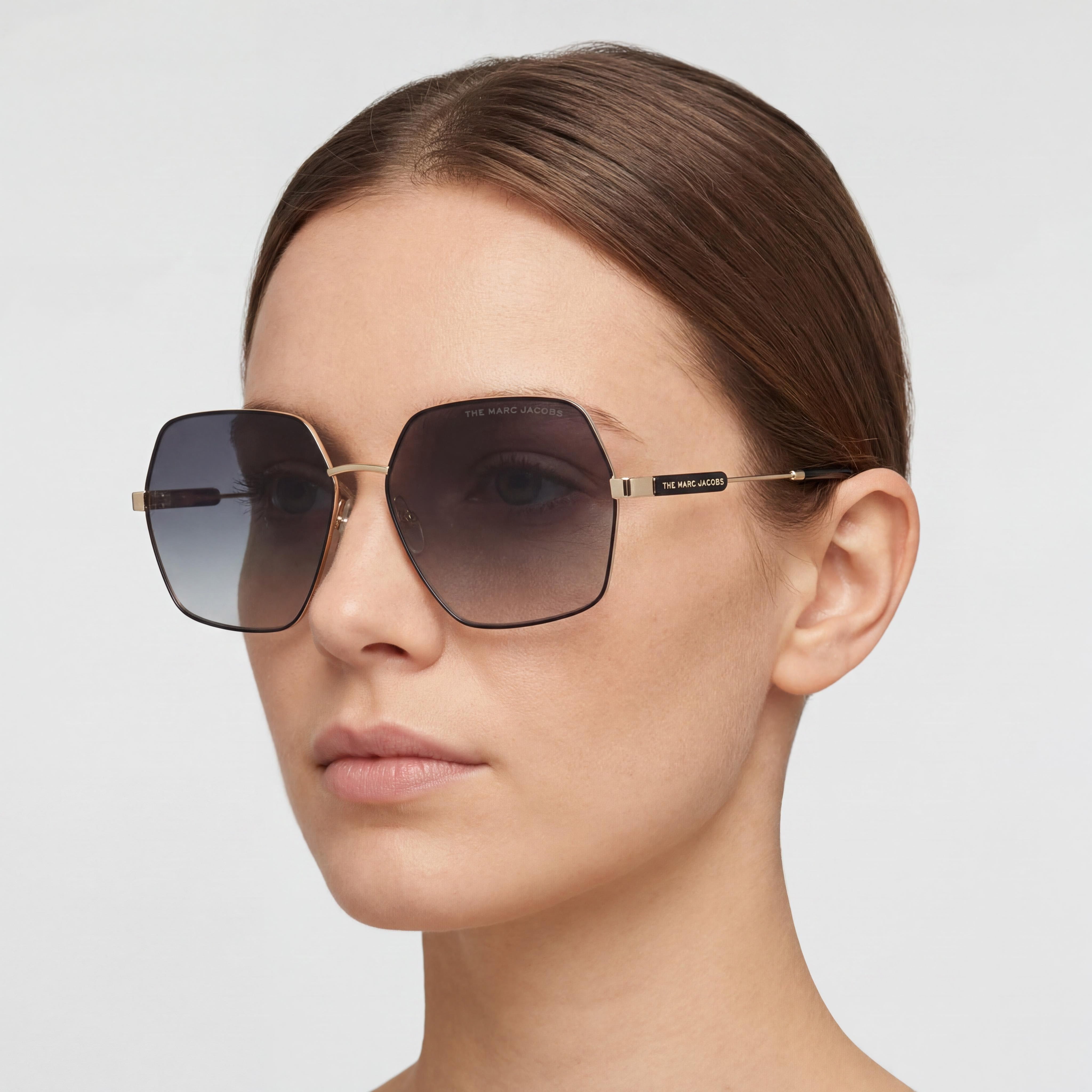 Gafas de sol Marc Jacobs casual para mujer, amarillas y grises, armazón de acero inoxidable, lente gris oscuro degradado de 59 mm con protección UV, Photo 4