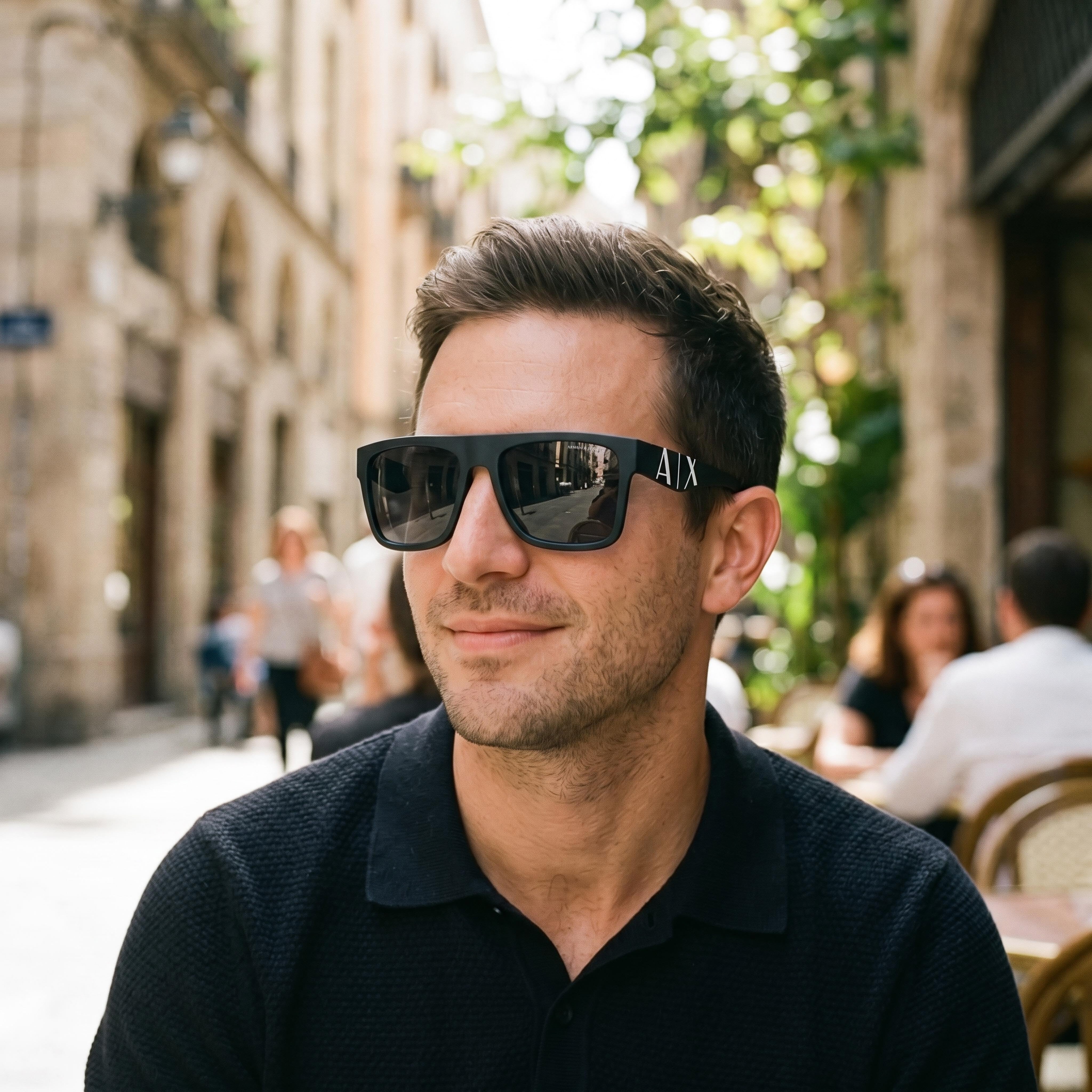A|X Armani Exchange Modern Minimalist Men’s Matte Black Plastic Sunglasses with Dark Grey Lenses 55mm, Photo 6