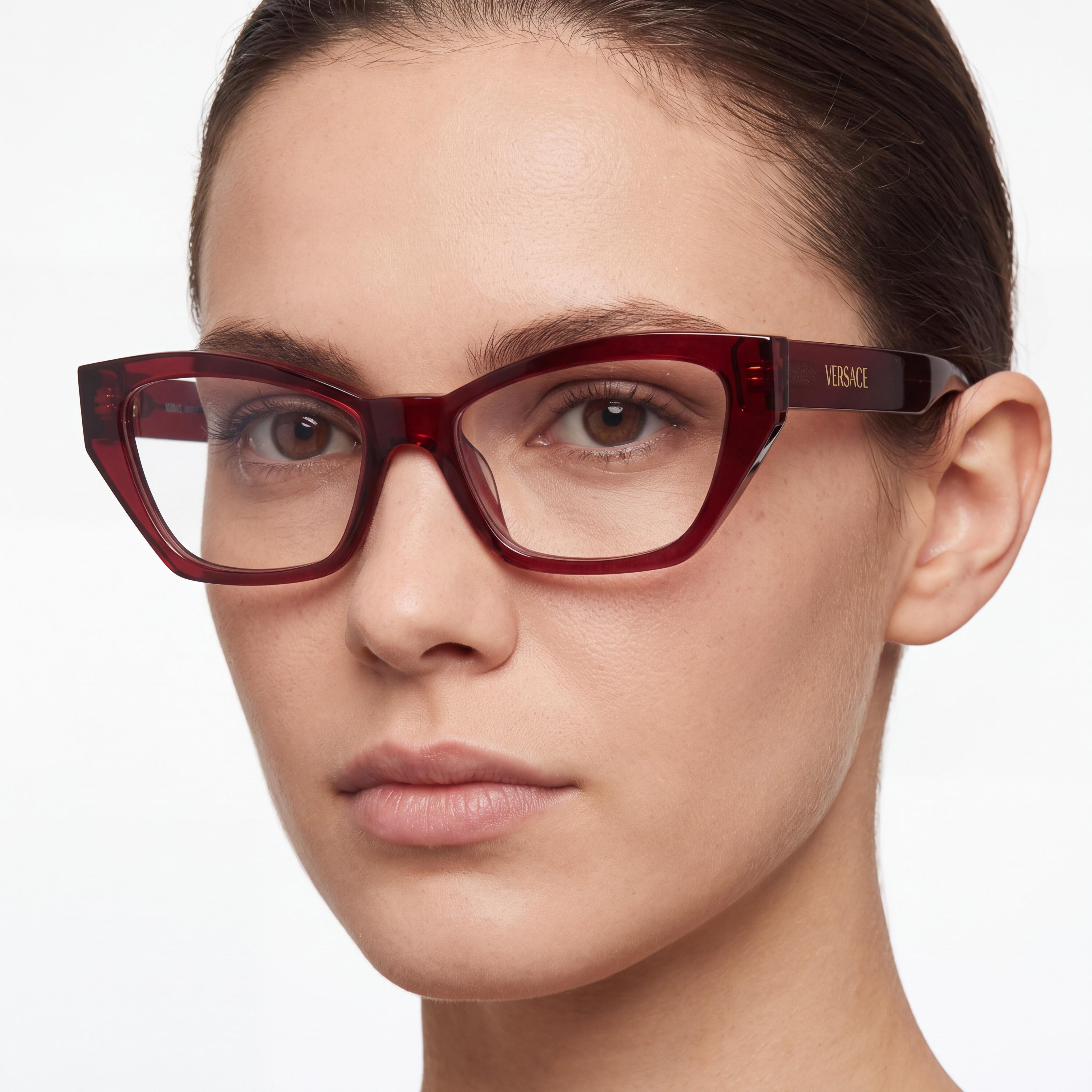 Gafas Ópticas Versace para Mujer, Atrevidas y Lujosas, de Acetato Transparente Burdeos, Listas para Receta, 54-17-140, Photo 3