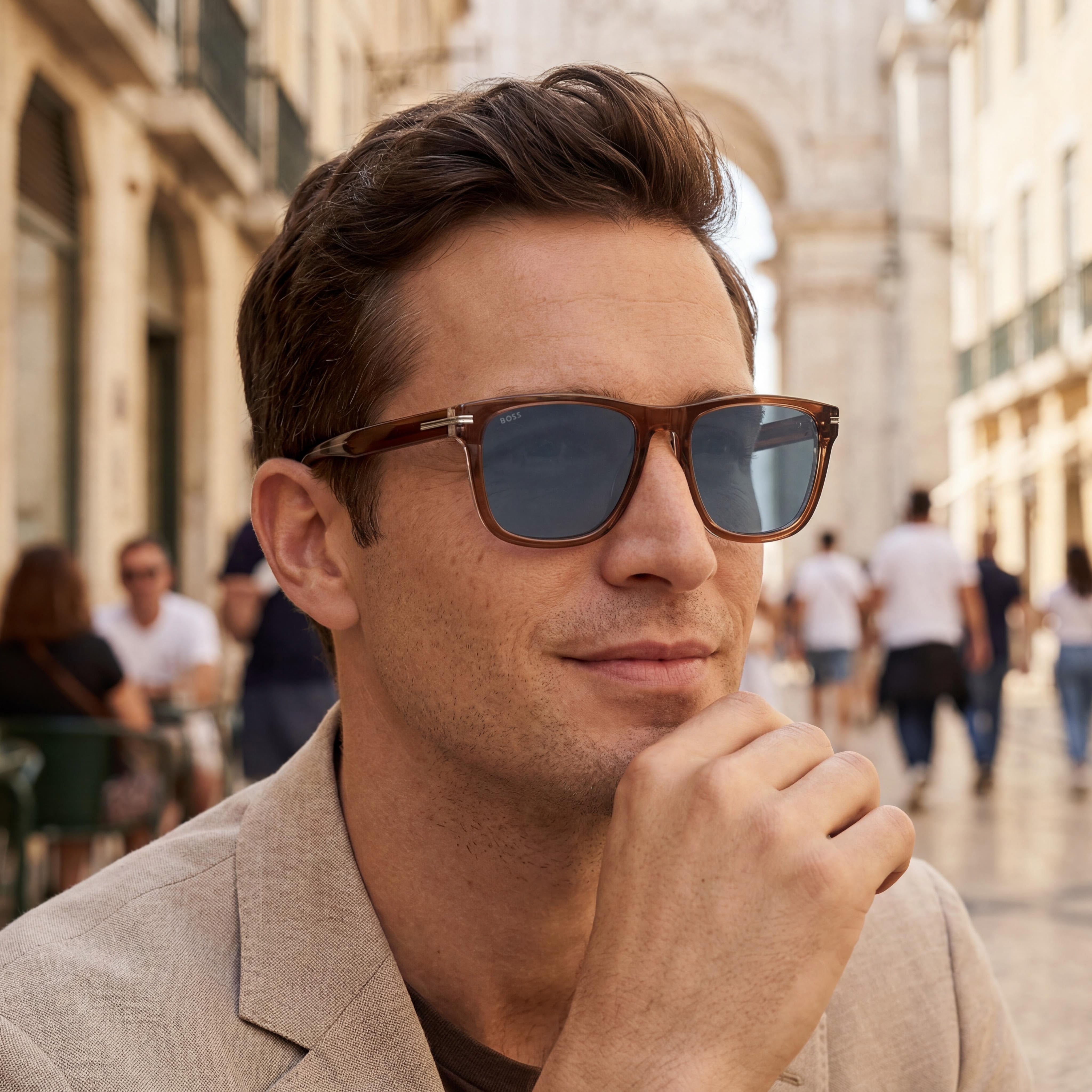Hugo Boss Boss 1626/S Men's Brown Eco Acetate Casual Blue Lens UV Protection Sunglasses 55mm, Photo 6