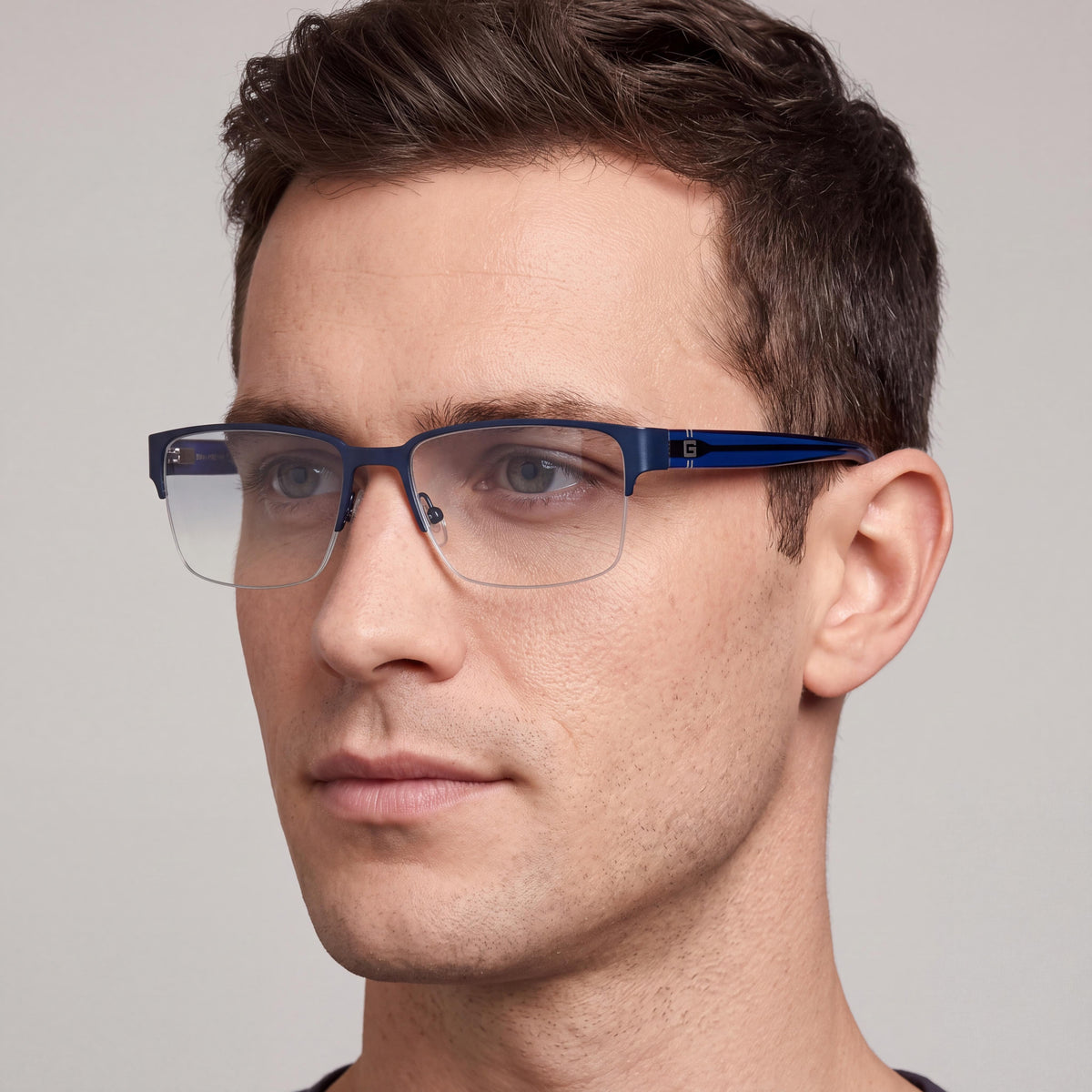 GUESS Gu50095 Gafas para Hombre con Montura de Metal Azul Mate Brillante y Lentes no Graduadas de 53 mm, Photo 4