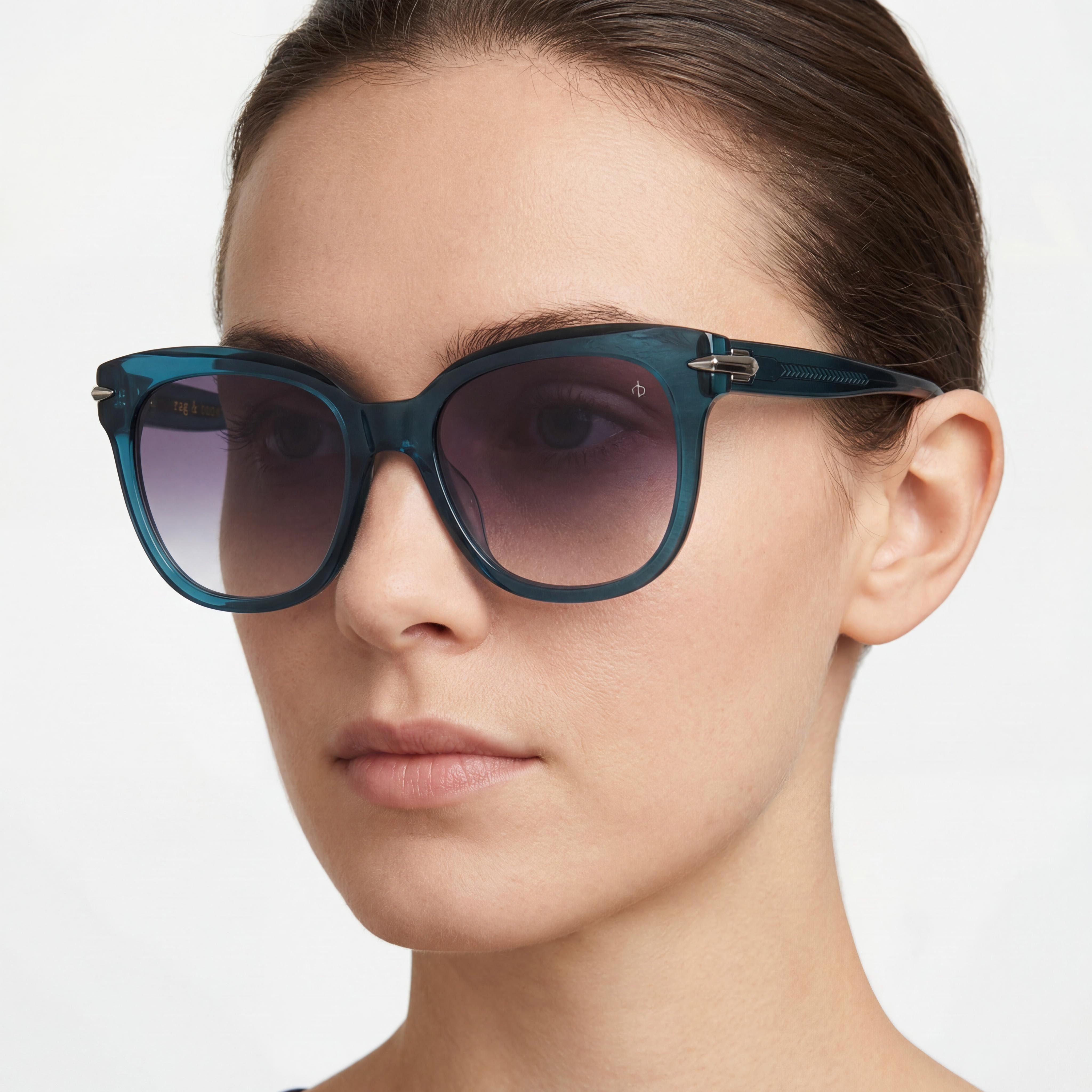 Gafas de sol informales Rag & Bone para mujer con montura de acetato verde y lentes de policarbonato gris de doble capa 55-18-145, Photo 4