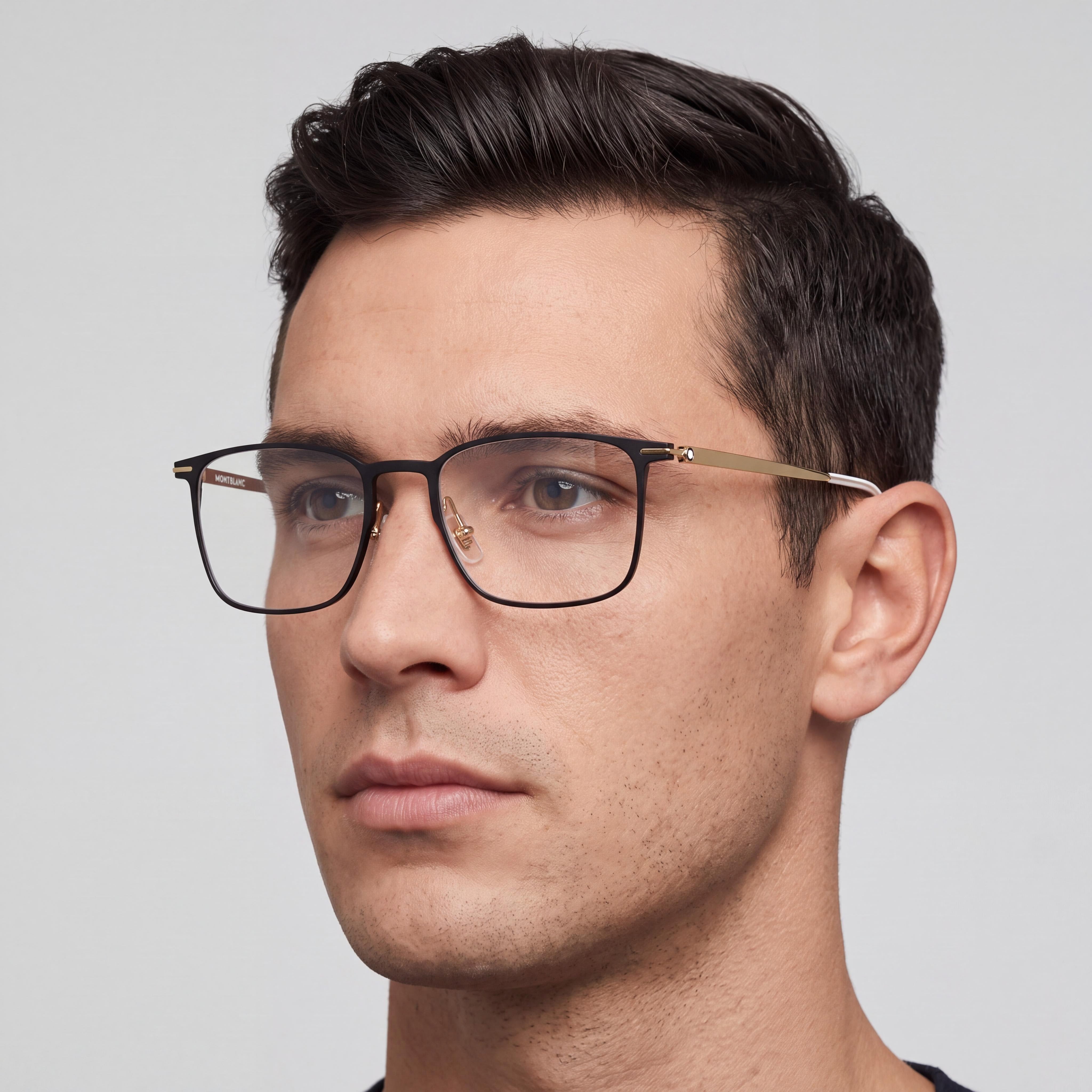 MONTBLANC MB0193O Men's Matte Black Aluminium Full Rim Square Eyeglasses with Plastic or Polycarbonate Lenses 55mm, Photo 4