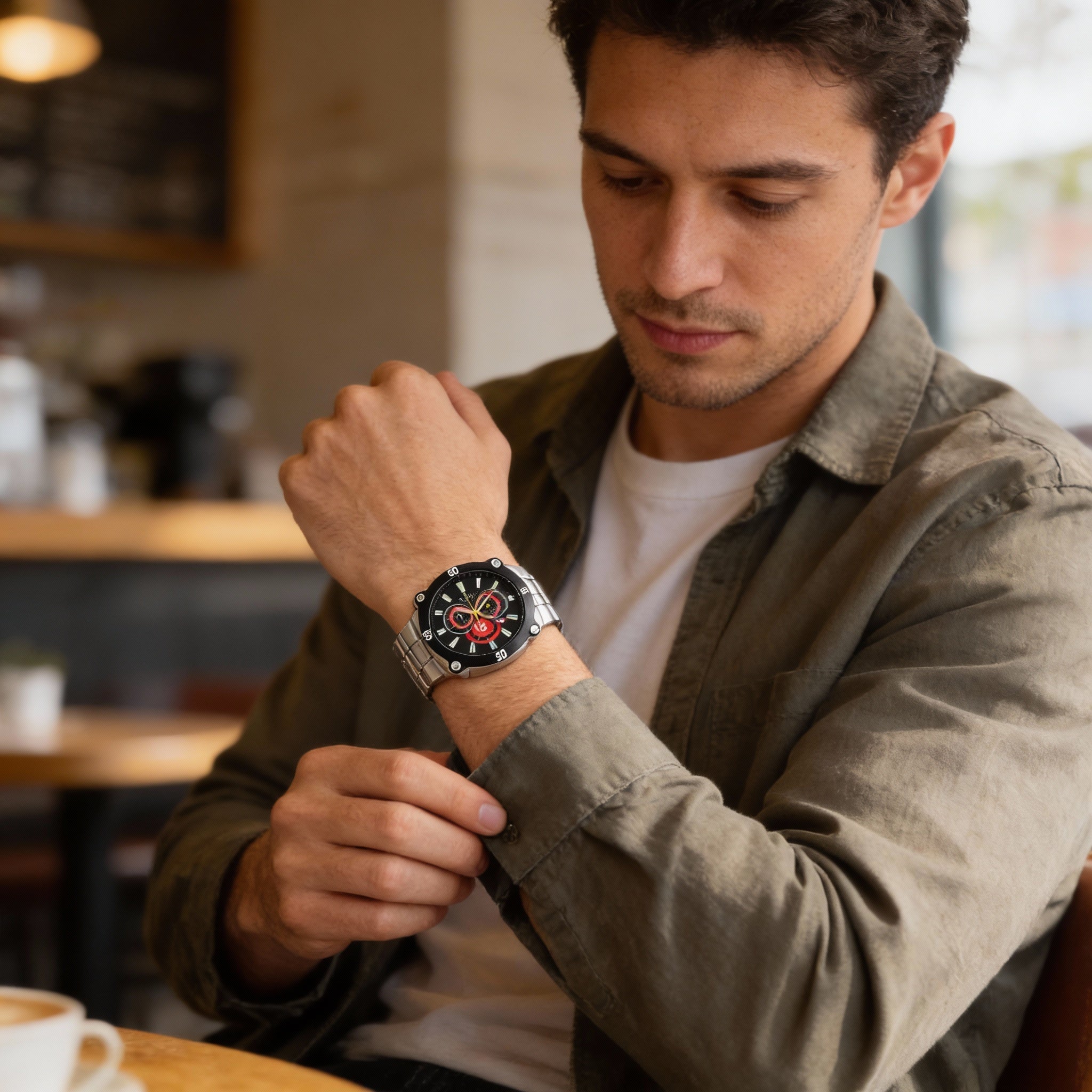 Roberto Bianci Men's Casual Silver Stainless Steel Black Dial Scratch-Resistant Quartz Watch, Photo 3