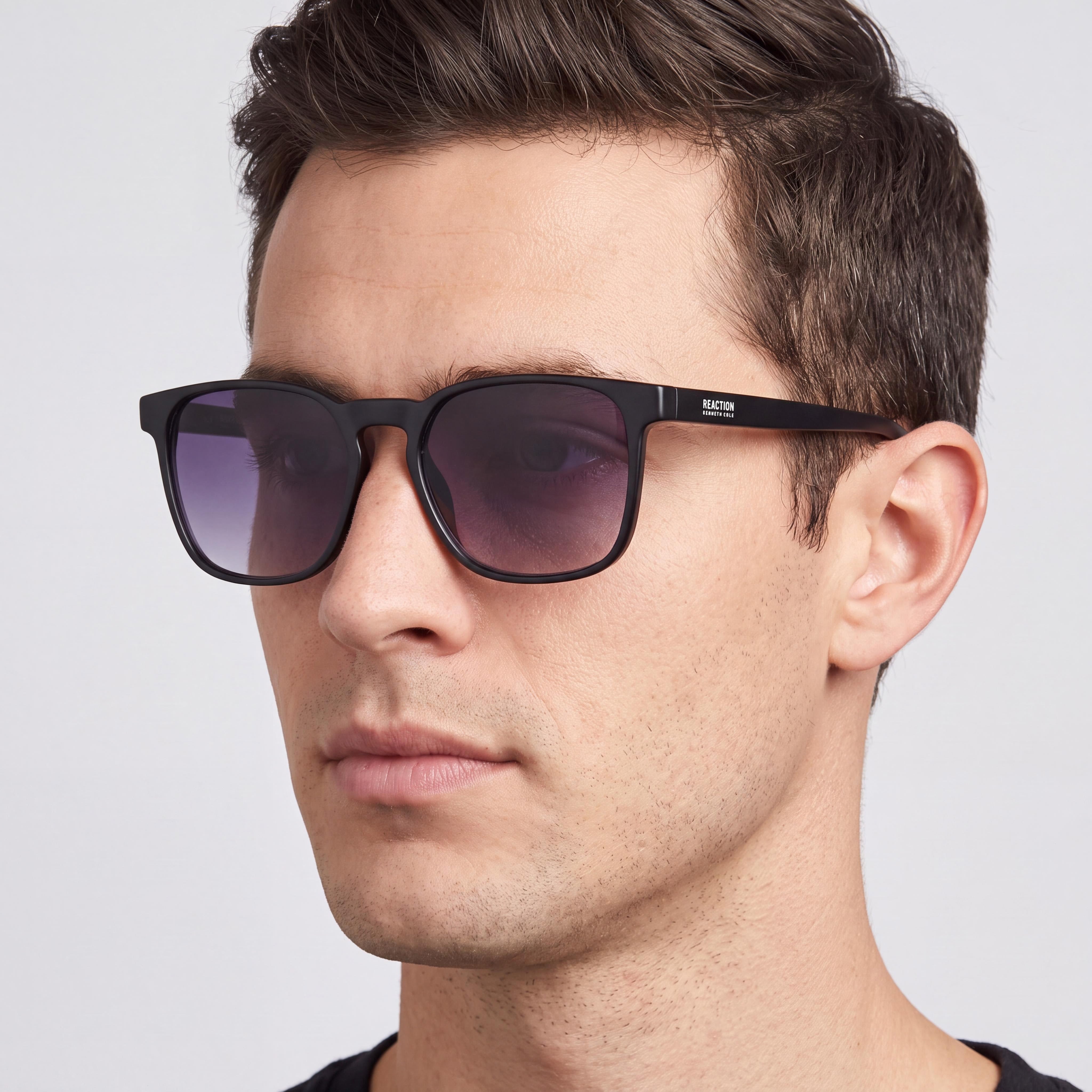 Kenneth Cole Men's Athletic Black Plastic Frame Non-Polarized Sunglasses with Smoke Lenses 53mm, Photo 5