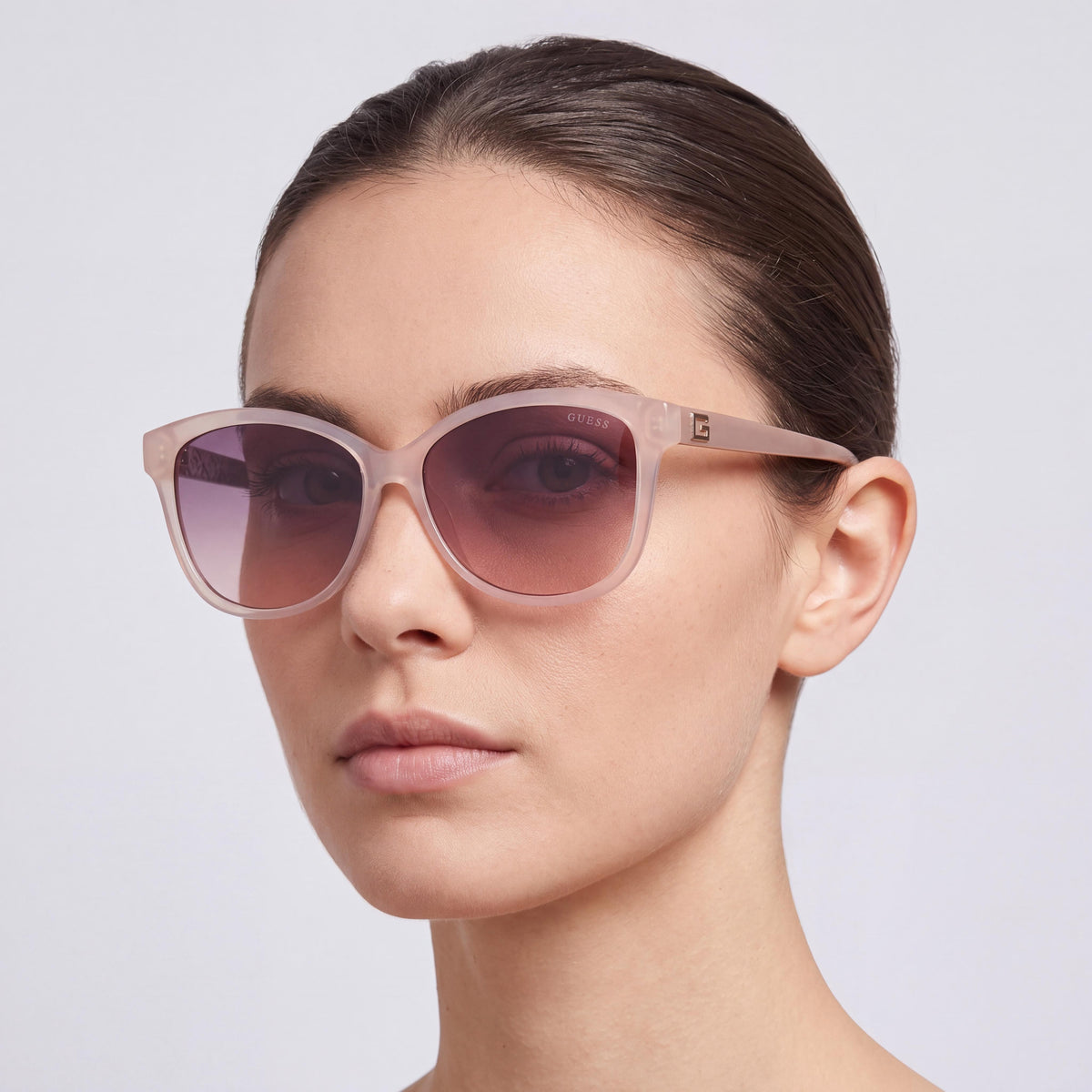 GUESS GU7920 57F Women's Round Shiny Beige Plastic Frame Sunglasses, Gradient Brown Non-Polarized UV Protective Lenses, 58mm, Photo 5