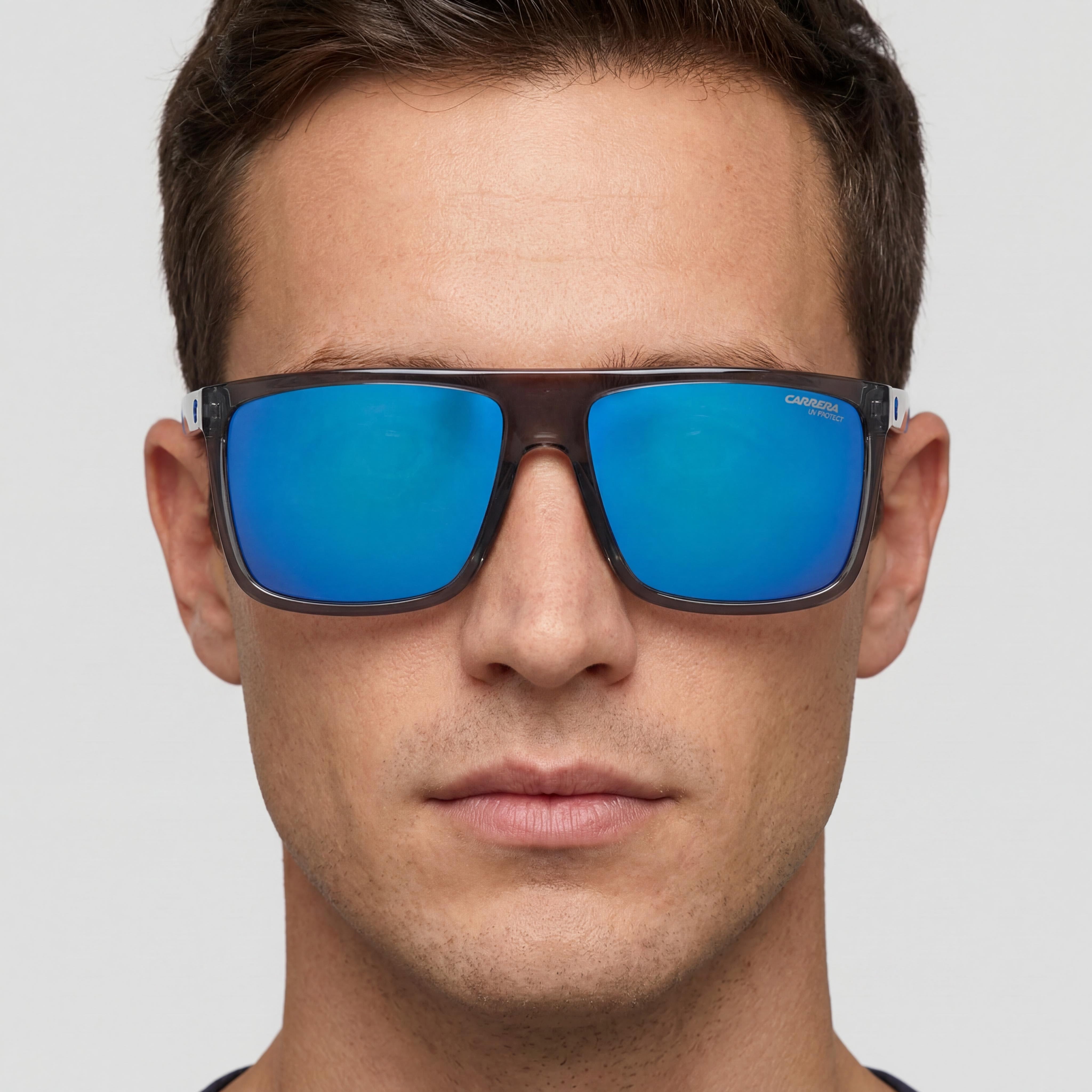 Carrera 8055/S Men's Transparent Grey Polyamide Frame Blue Multilayer Lens UV Sunglasses 58mm, Photo 5