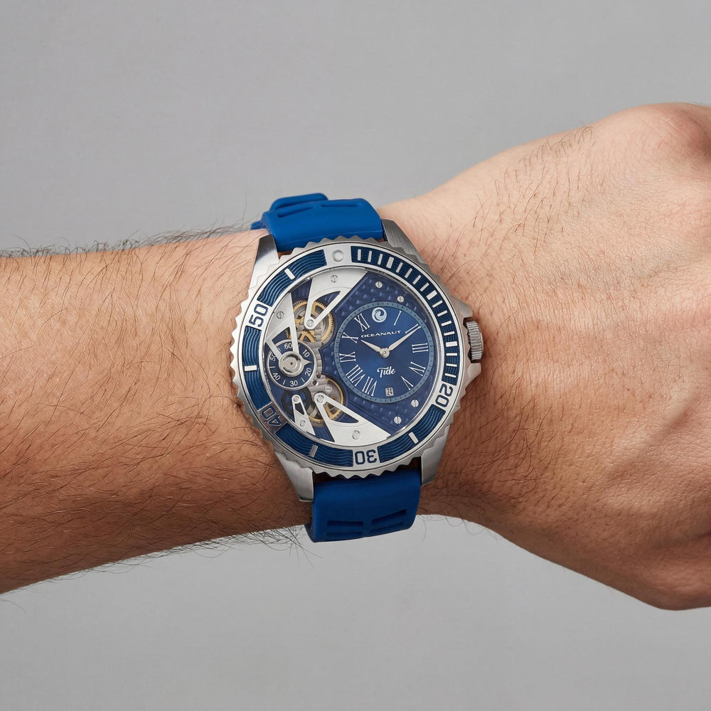 Reloj Oceanaut para hombre con movimiento de cuarzo, esfera azul, fecha, resistente al agua y mineral resistente a arañazos.