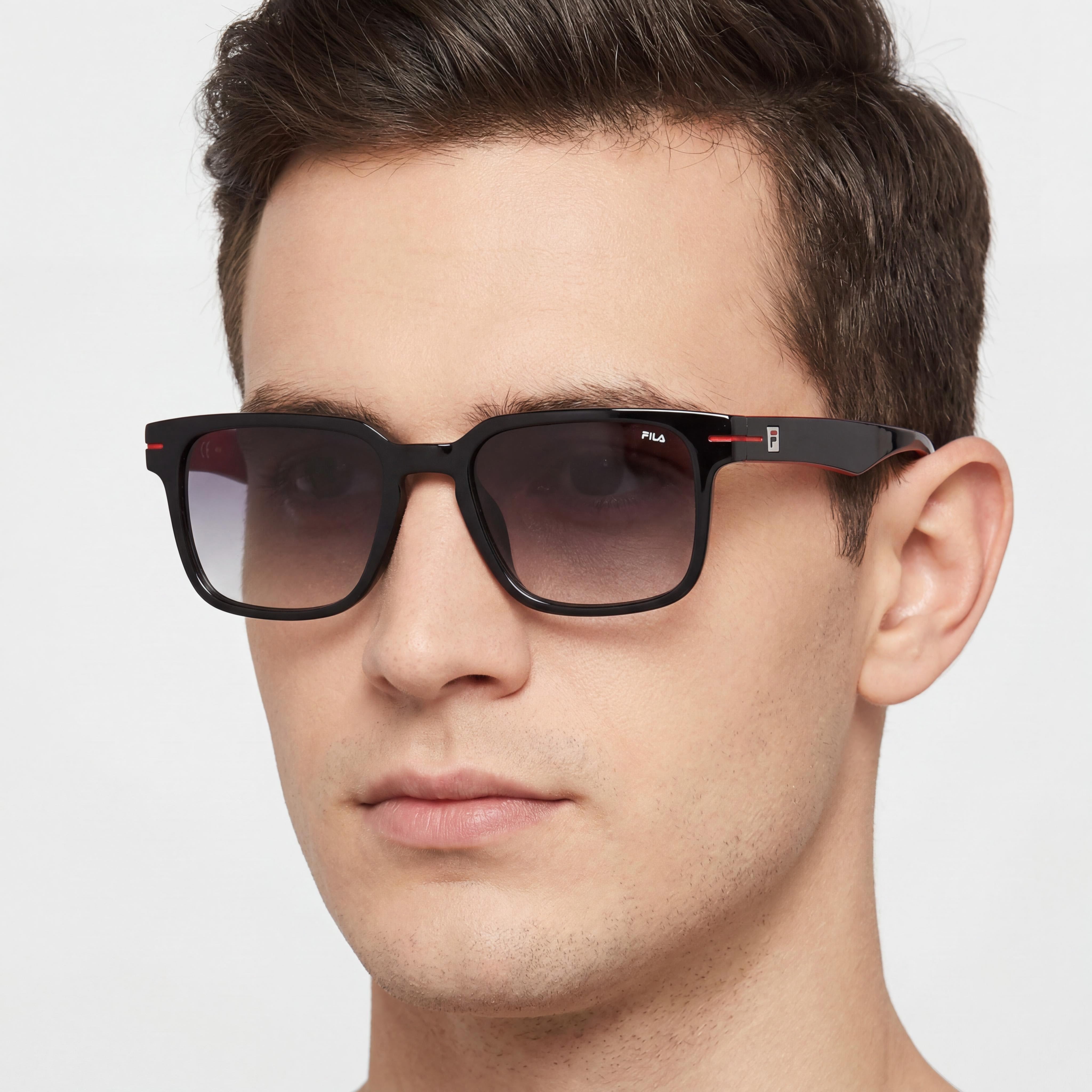FILA Casual Sunglasses for Men with Shiny Black Acetate Frame and Smoke Gradient Lenses 53mm, Photo 4