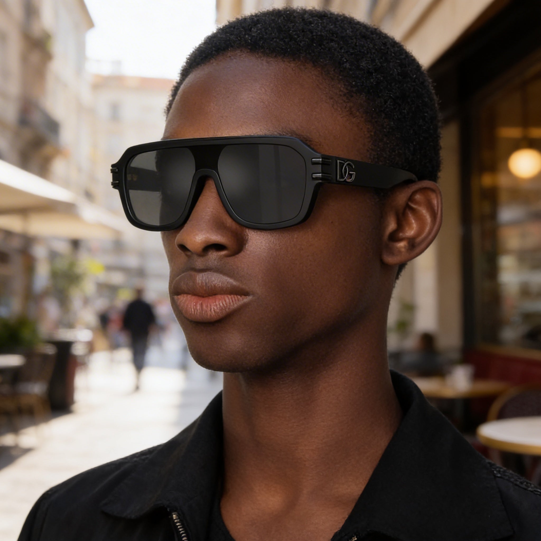 Dolce & Gabbana Men's Matte Black Acetate Shield Sunglasses with Grey Mirror Black Lenses 27-145mm, Photo 4