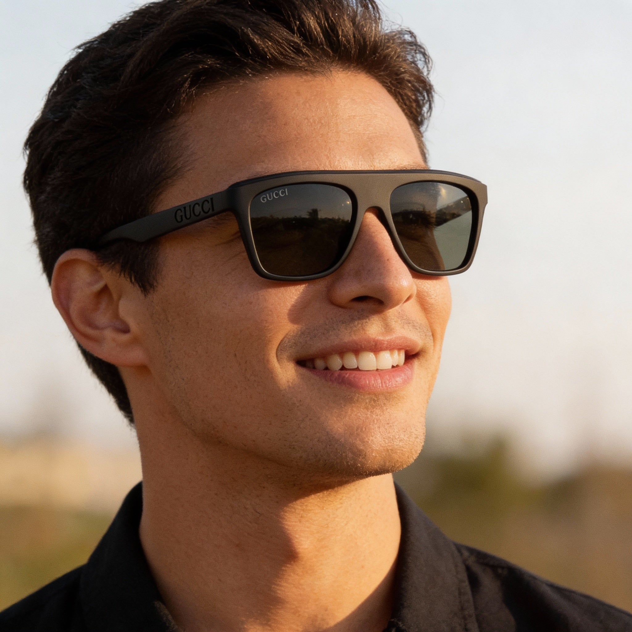 Gucci GG1570S Men's Square Black Recycled Acetate Frame Grey Lens 100% UV Protection Sunglasses 57mm, Photo 5