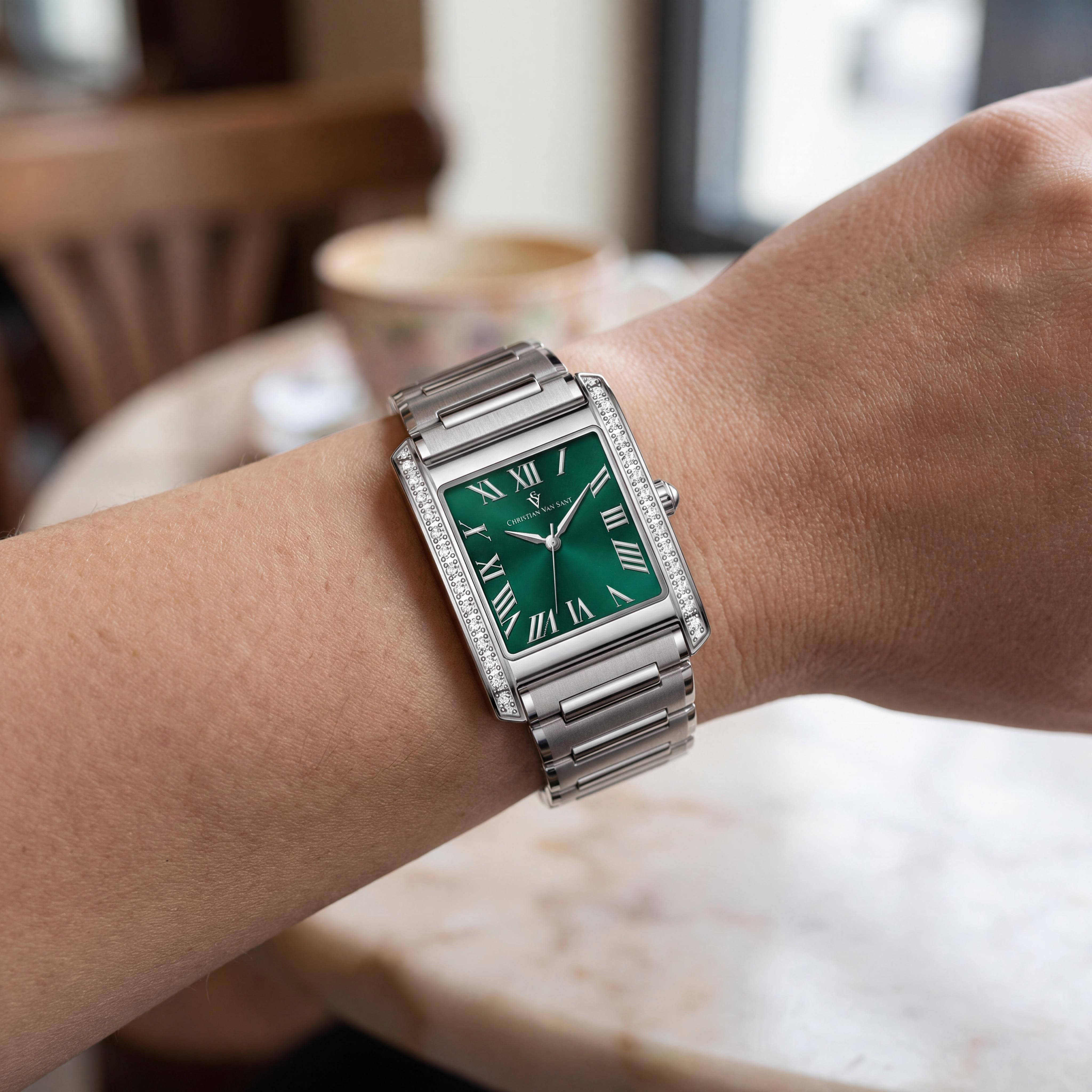 Christian Van Sant CV1283 Women's Silver-Tone Stainless Steel Green Dial Quartz Water Resistant Watch, Photo 4