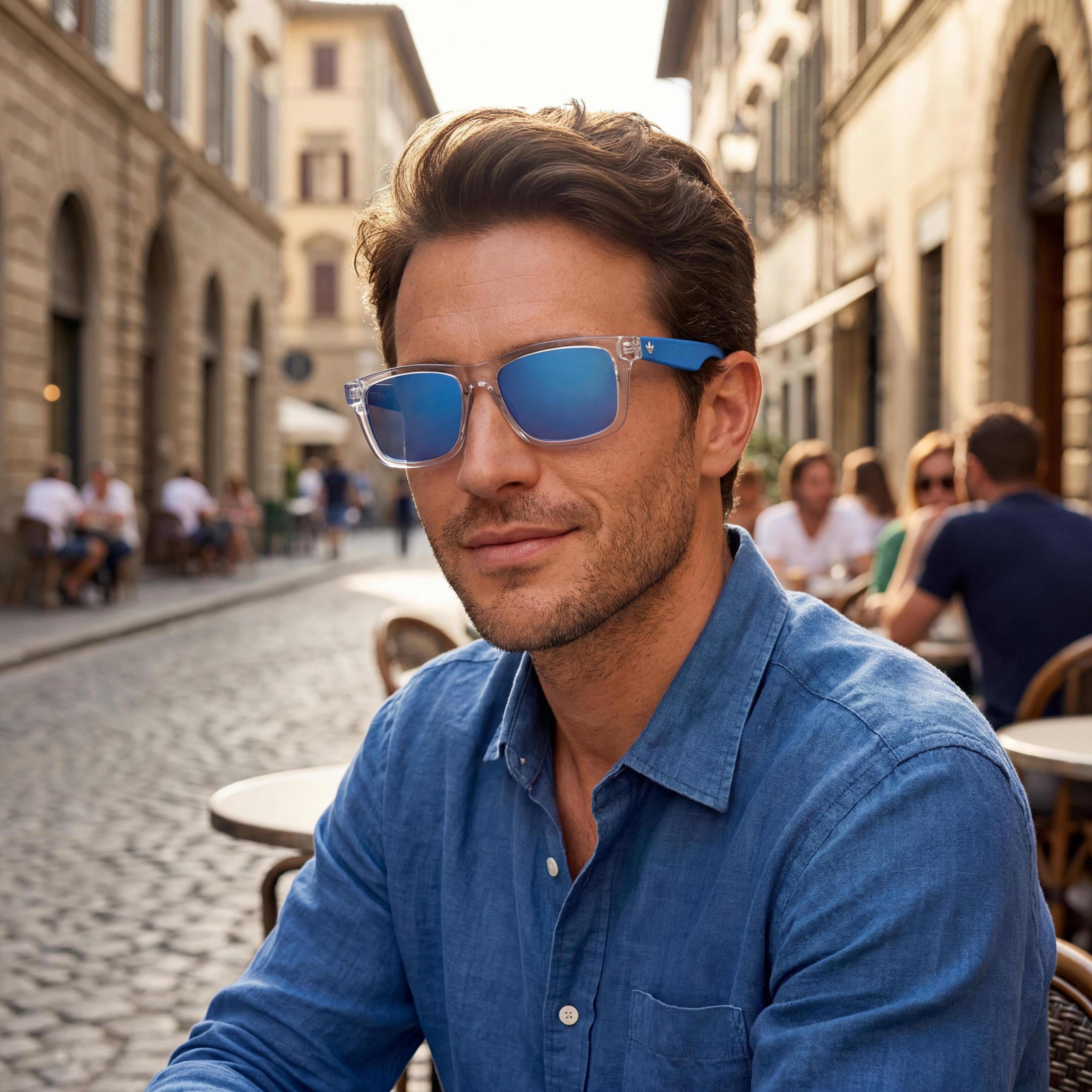 adidas Modern Men's Crystal Plastic Frame Sunglasses with Blue Lenses and UV Protection, 54mm Lens Width, Photo 6